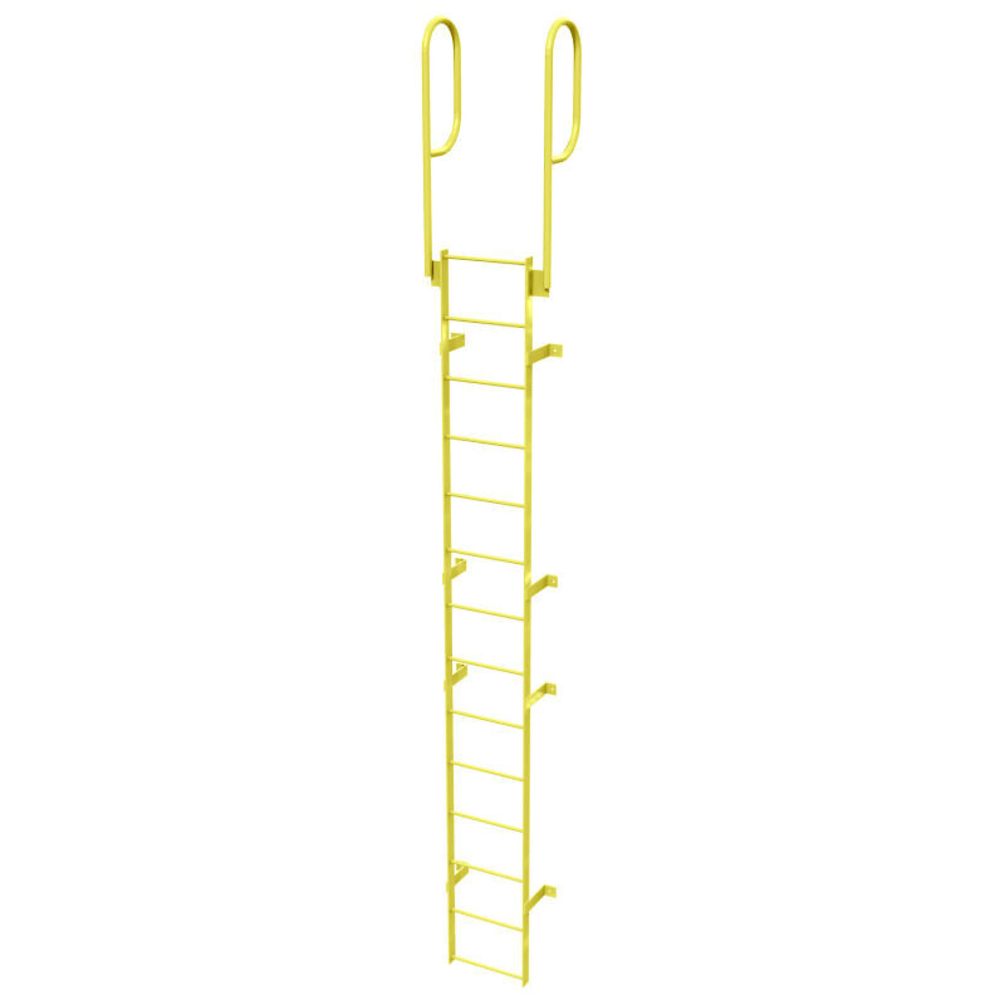 Ballymore, 14 Step Fixed Access Ladder with Walk-thru Rails, Height 210 ft, Capacity 350 lb, Material Carbon Steel, Model# WLFS0214-Y