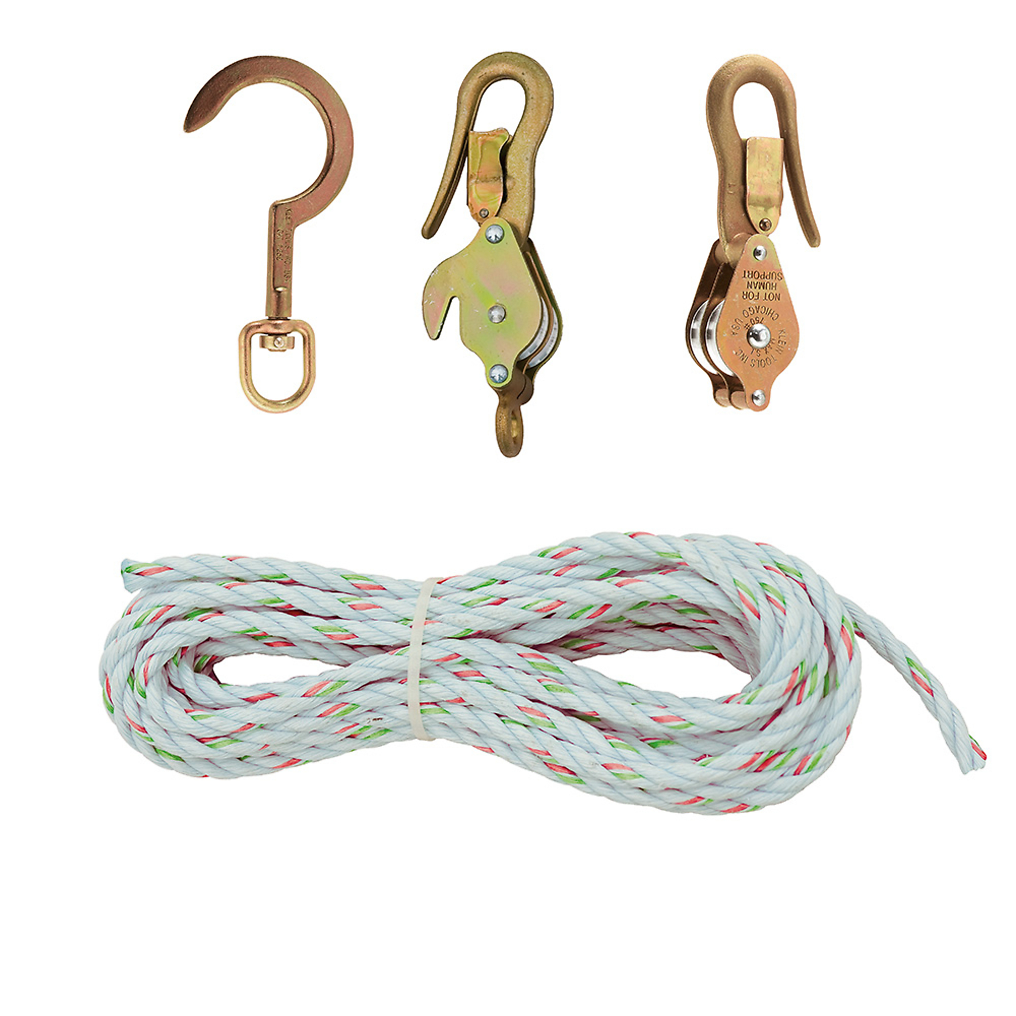 Klein Tools, Block and Tackle, Spliced to Block 268 w/Hook 259 Load Capacity 750 lb, Material Multiple, Model# H1802-30S