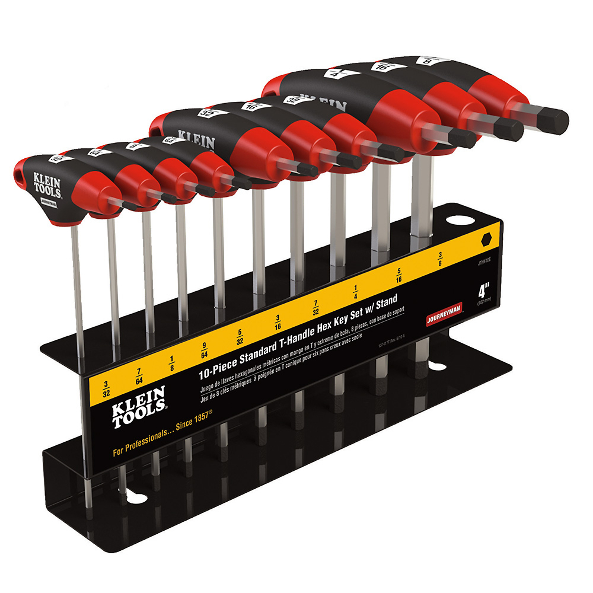 Klein Tools, Hex Key Set, SAE T-Handle, 4in., with Stand, 10-, Pieces (qty.) 10 Model# JTH410E