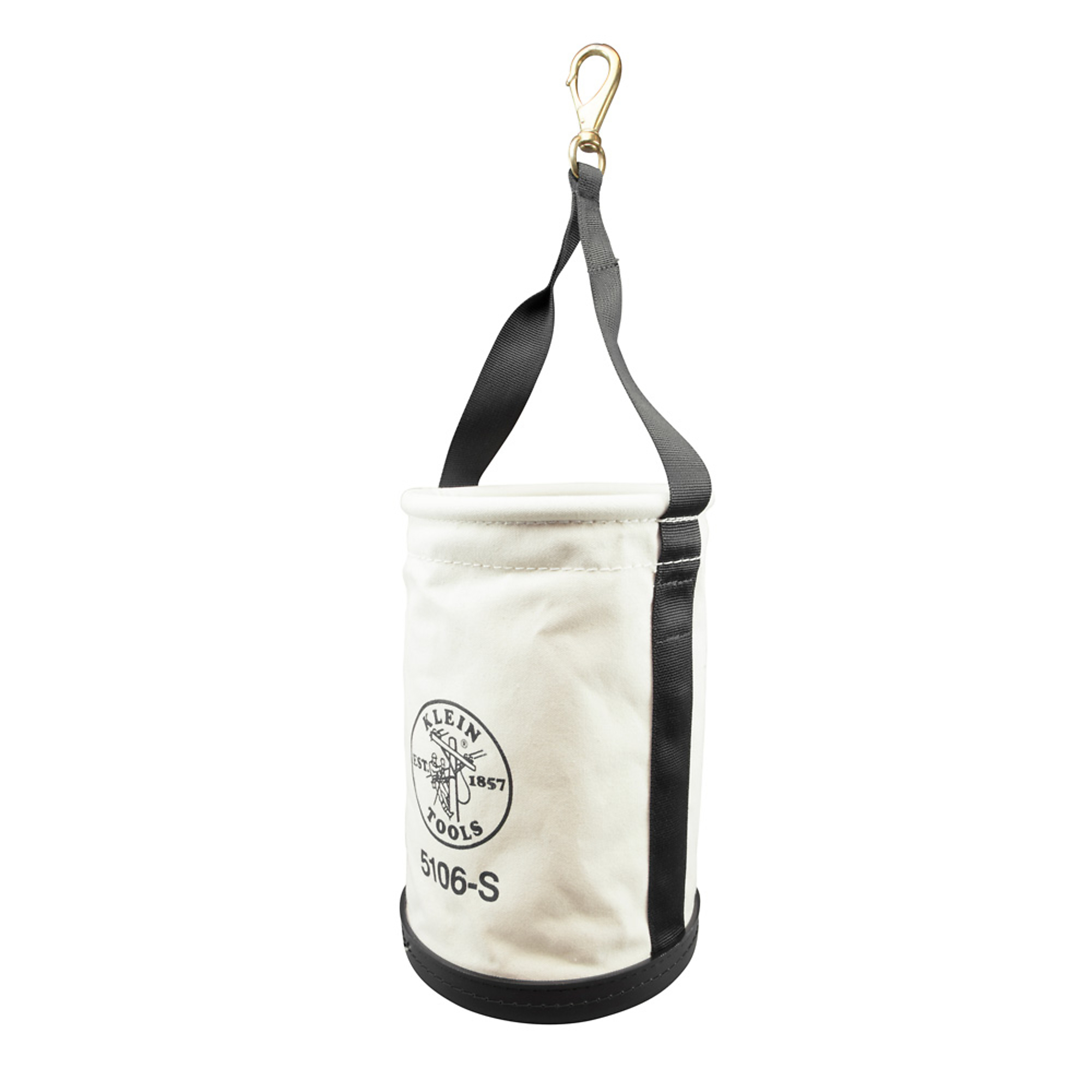 Klein Tools, Straight Wall Bucket with Swivel Snap Hook, Color White, Pockets (qty.) 1 Material Canvas, Model# 5106S