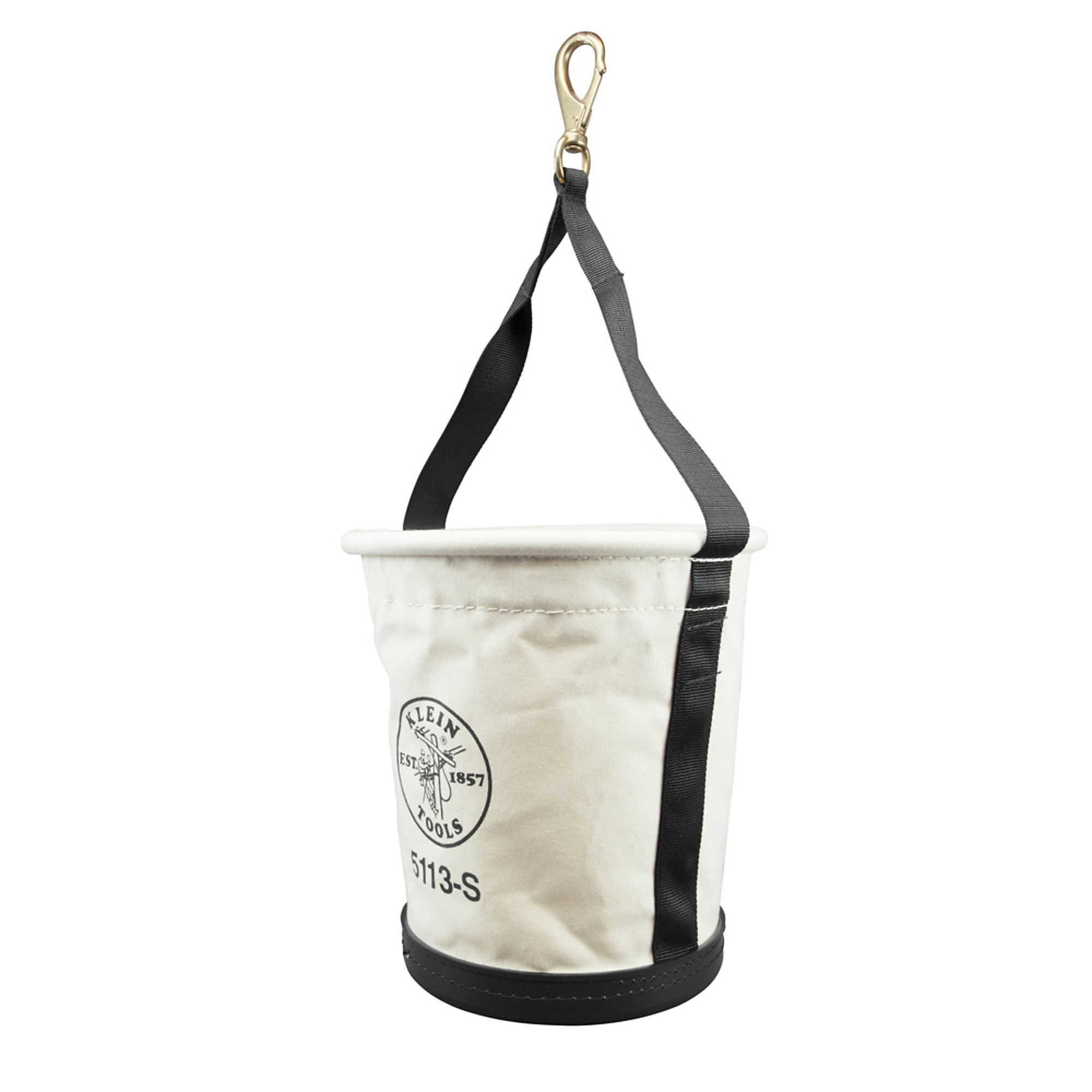 Klein Tools, Tapered-Wall Bucket with Swivel Snap Hook, Canvas, Color White, Pockets (qty.) 1 Material Canvas, Model# 5113S