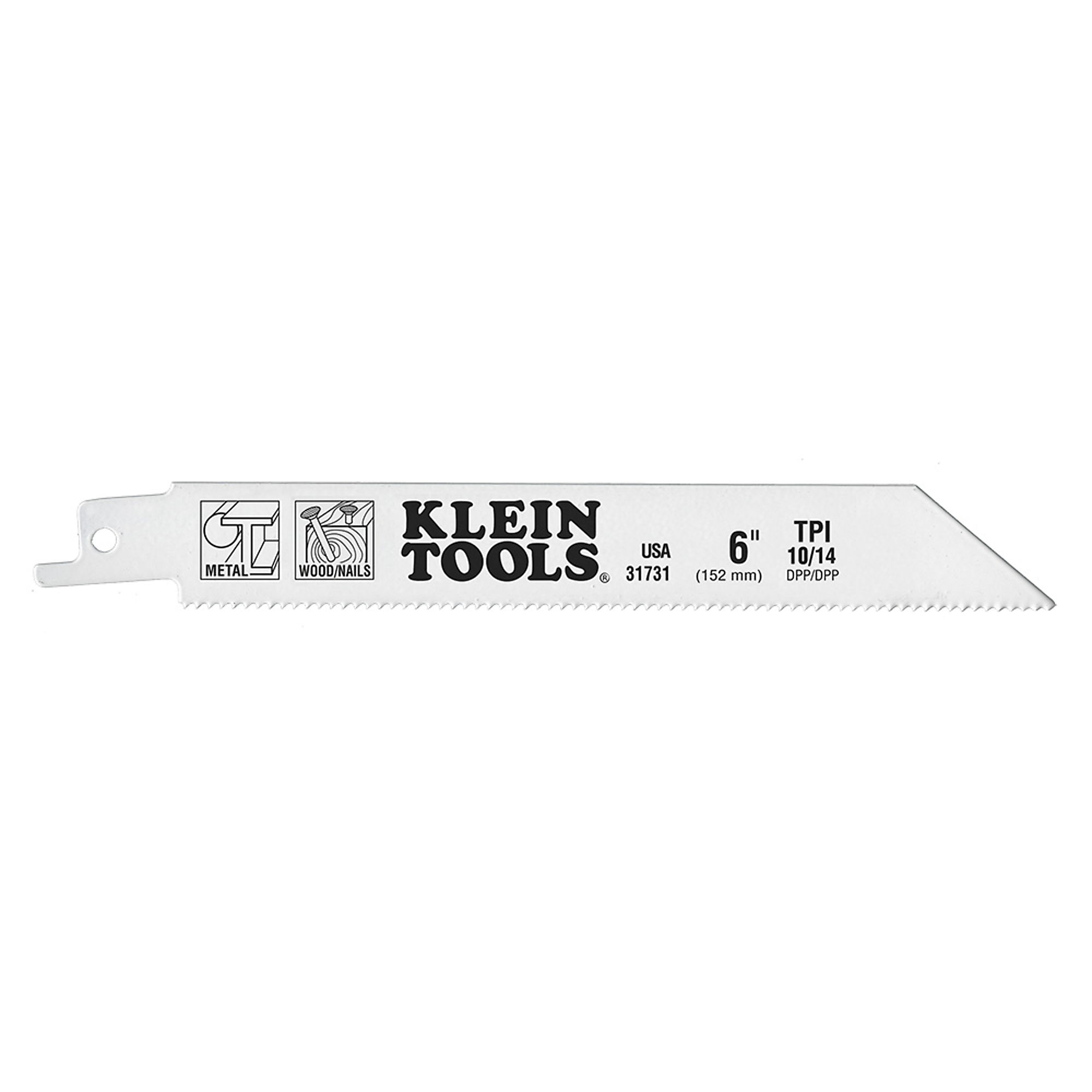 Klein Tools, Reciprocating Saw Blades, 10/14 TPI, 6in., 5-Pac, Blade Length 6 in, Included (qty.) 5 Model# 31731
