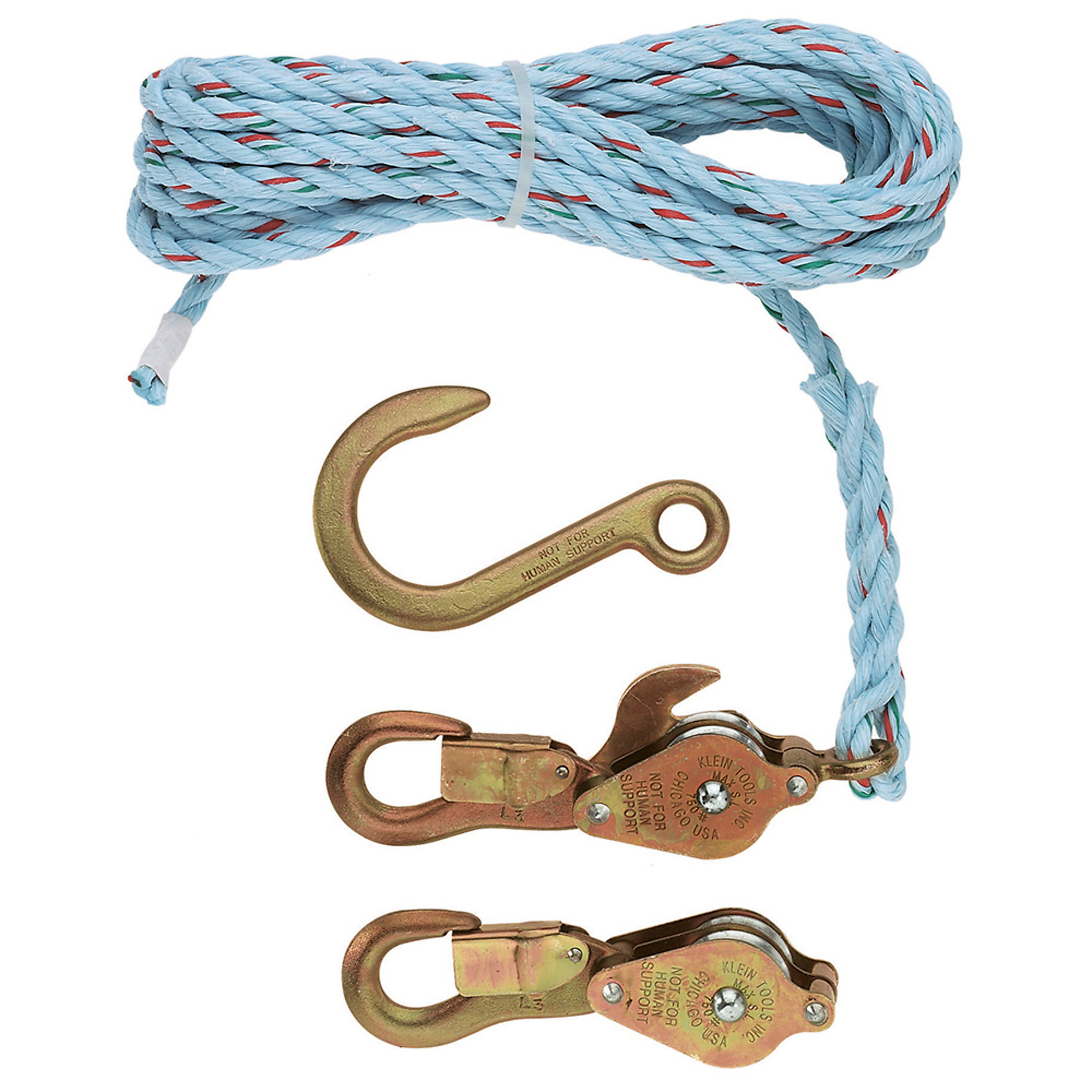 Klein Tools, Block and Tackle Spliced to Cat. No. 268 Block, Load Capacity 750 lb, Material Multiple, Model# 1802-30SR
