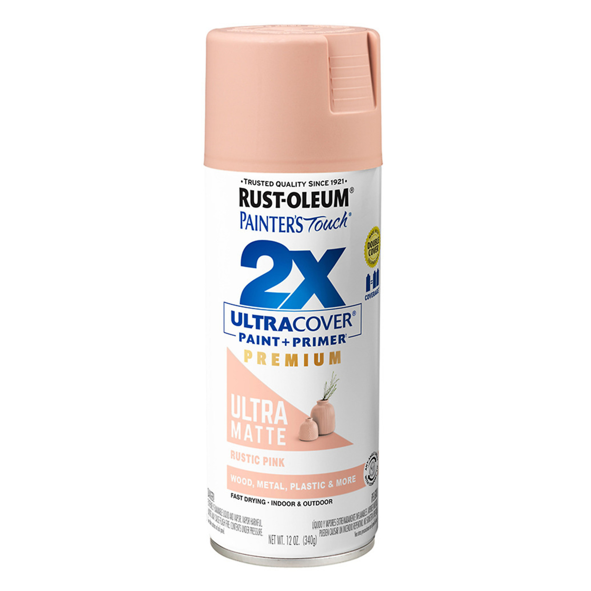 Rust-Oleum Painter's Touch 2X Ultra Cover Spray Paint - 12 Oz., Matte Rustic Pink, Any-Angle Spray Tip, Model# 355035DS