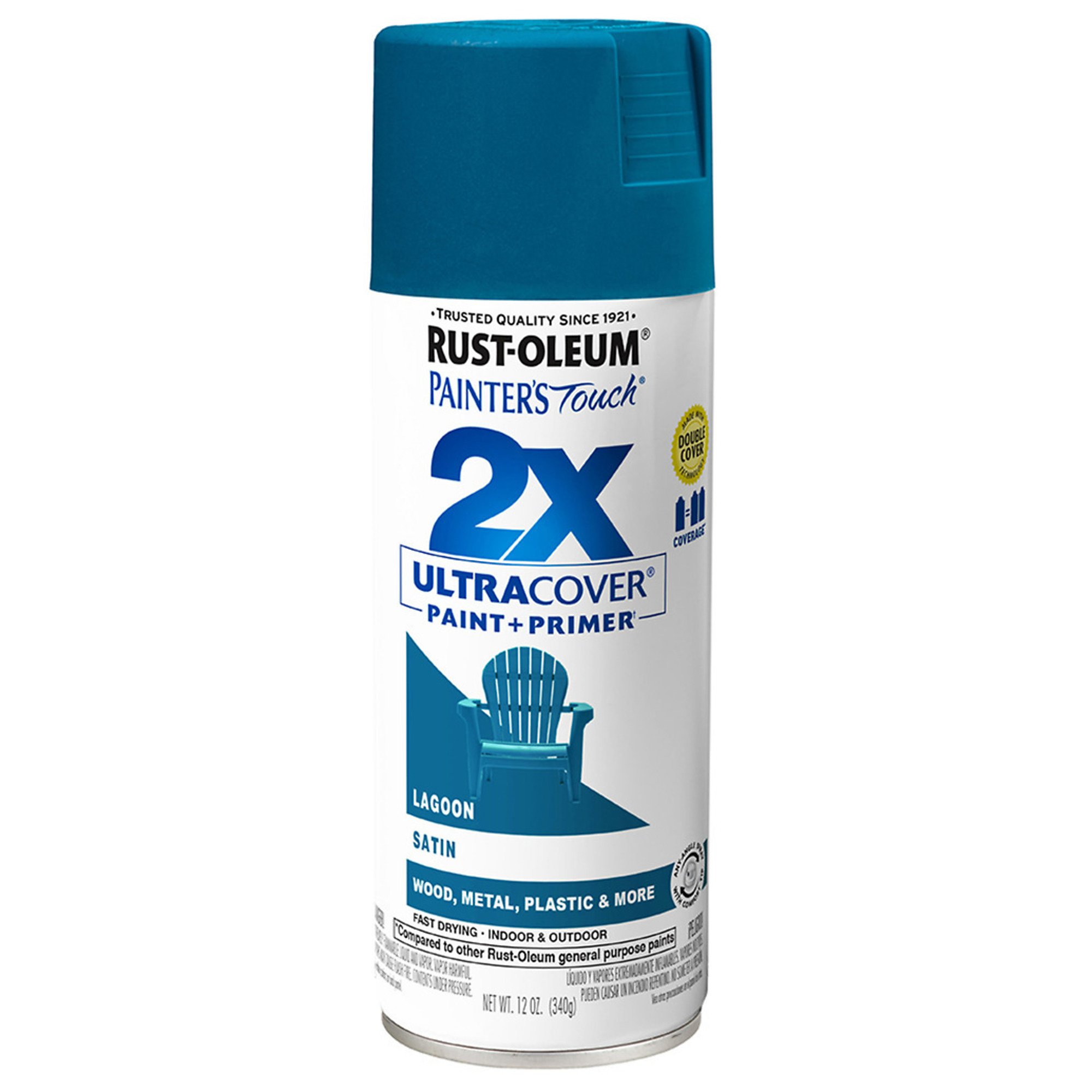 Rust-Oleum Painter's Touch 2X Spray Paint - 12 Oz., Satin Lagoon, Any-Angle Spray, Model# 334074DS