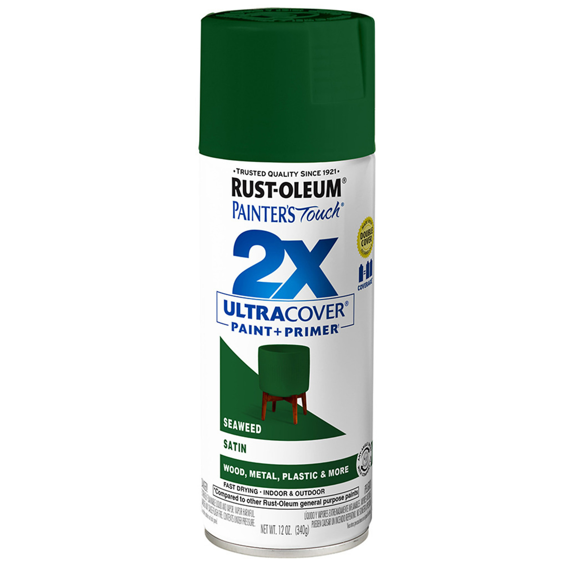 Rust-Oleum Painter's Touch 2X Spray Paint - 12 Oz., Satin, Seaweed, Any-Angle Spray, Model# 383200DS