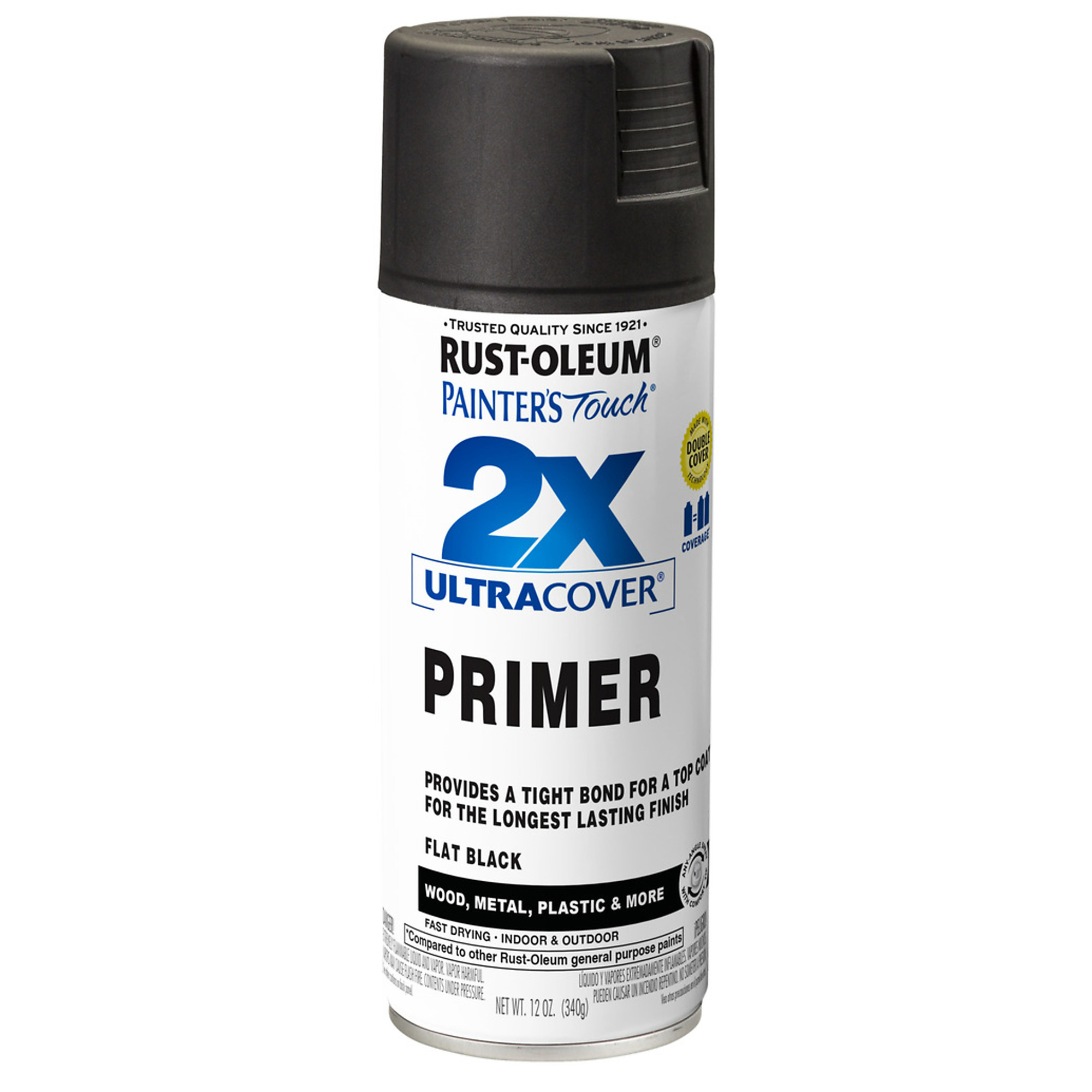 Rust-Oleum Painter's Touch 2X Spray Paint and Primer - Flat Black, 12 Oz., Any-Angle Spray, Model# 249846DS