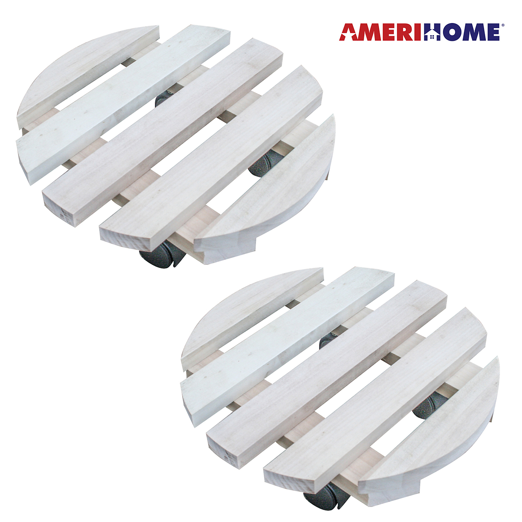 AMERIHOME, Rolling Round Wood Plant Caddie, Model# WCRDSET