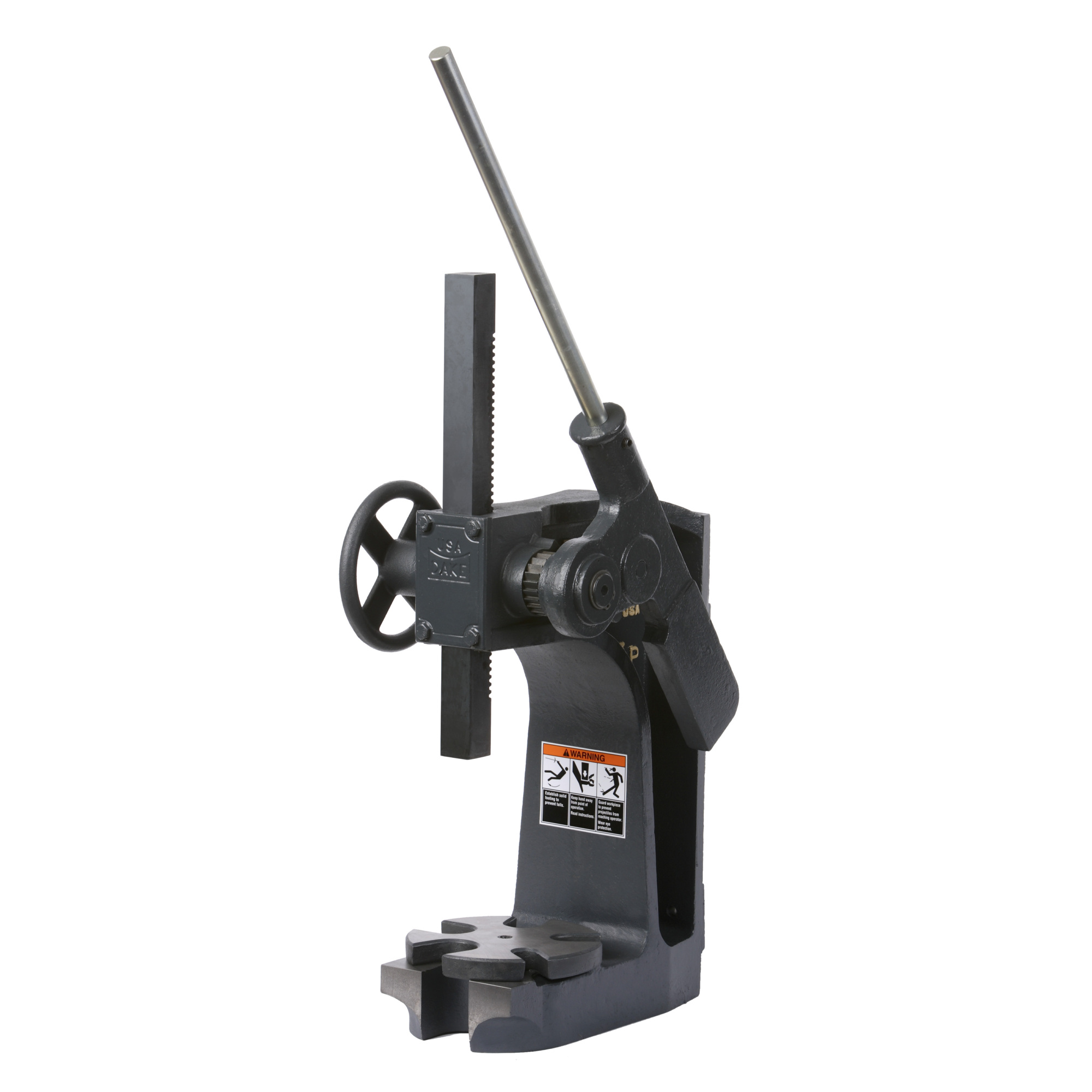 Dake, 3-ton Side Mounted Ratchet Leverage Press, Continuous Force 3 Tons, Anvil Diameter 1.25 in, Arbor Press Height 18.5 in, Model# D-902007