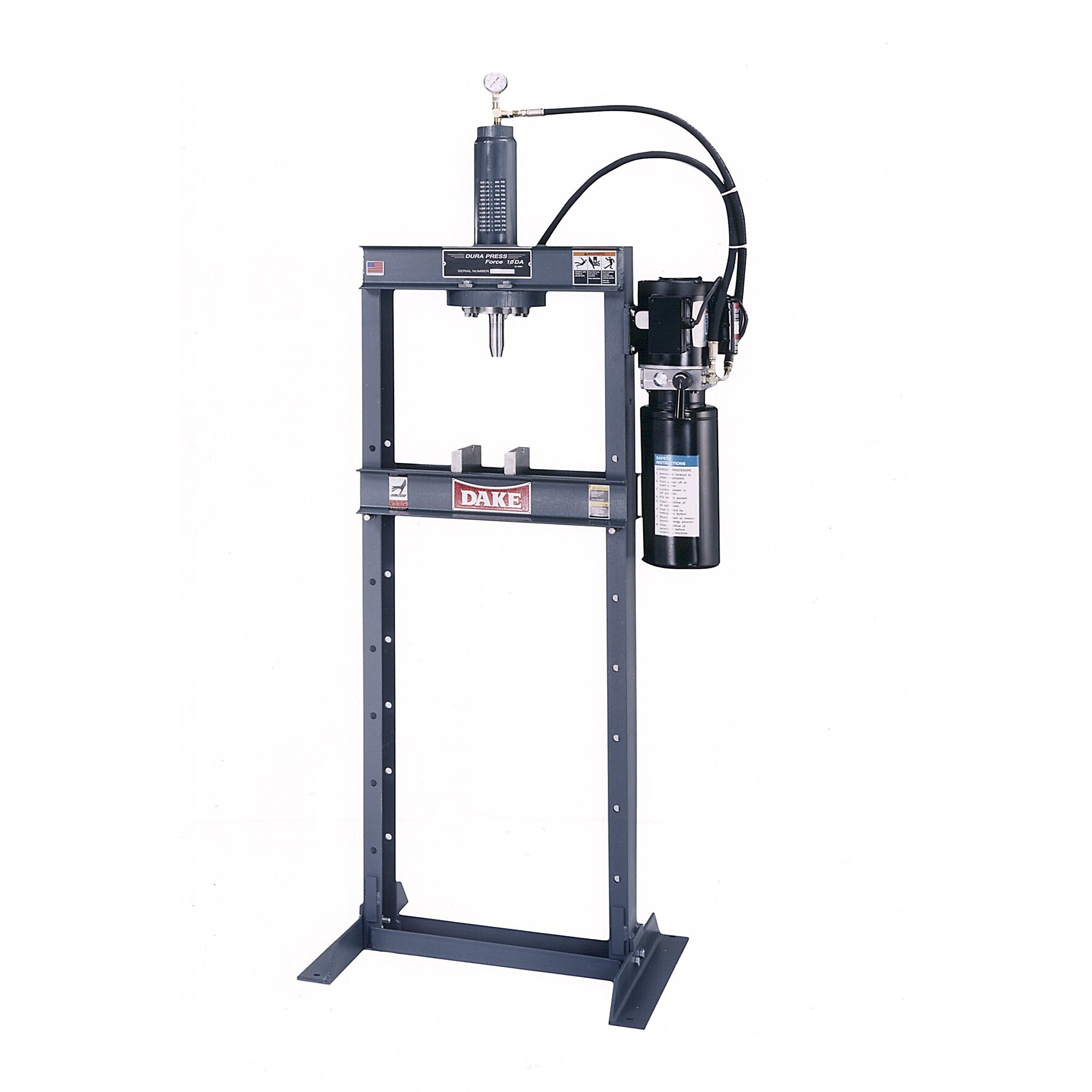 Dake, 10-ton Electrically Operated H-frame, 110v-1 ph, Press Type Hydraulic, Max. Pressure 10 Tons, Model# Force 10DA