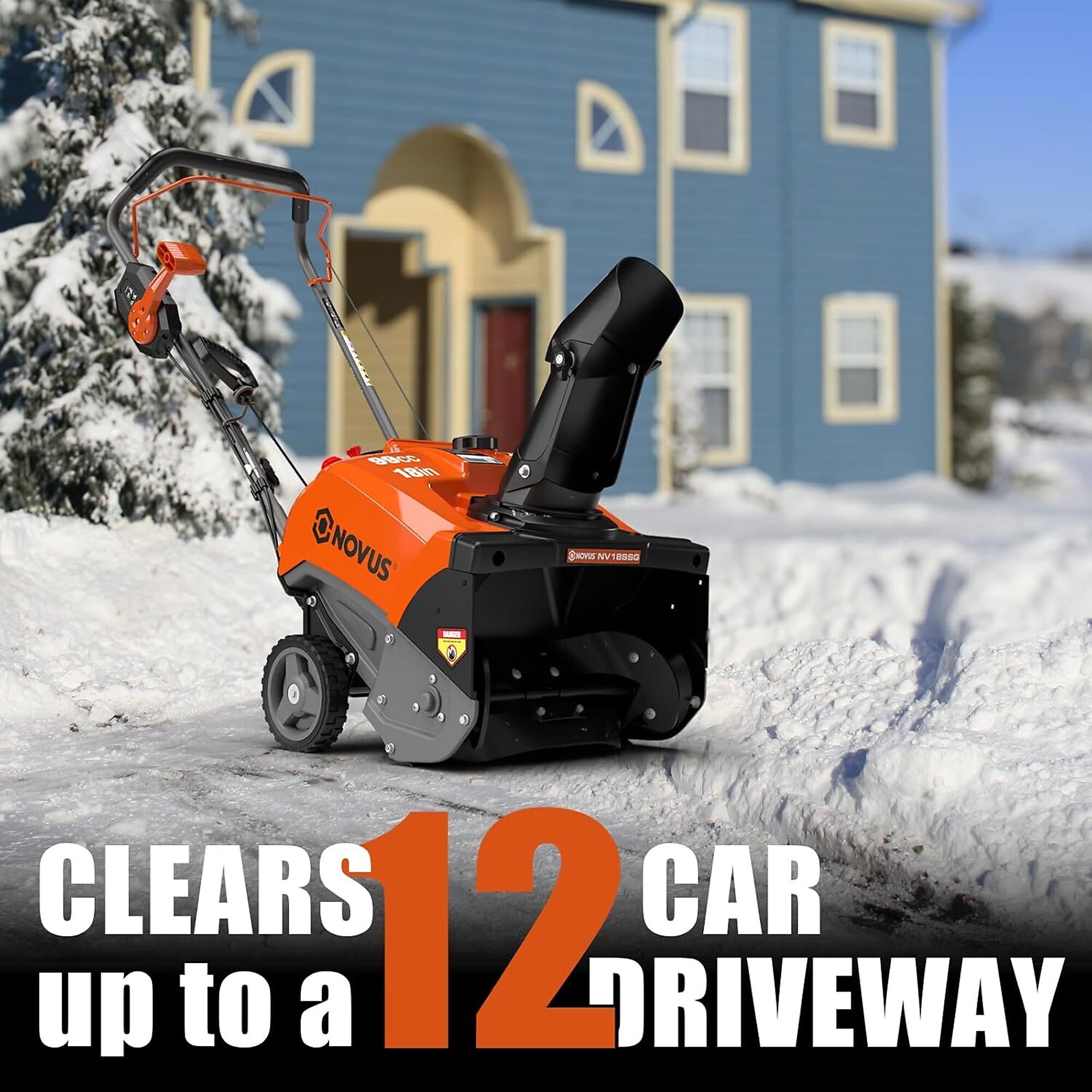 Novus 18in Single Stage Snow Blower Remote Chute Control Clearing