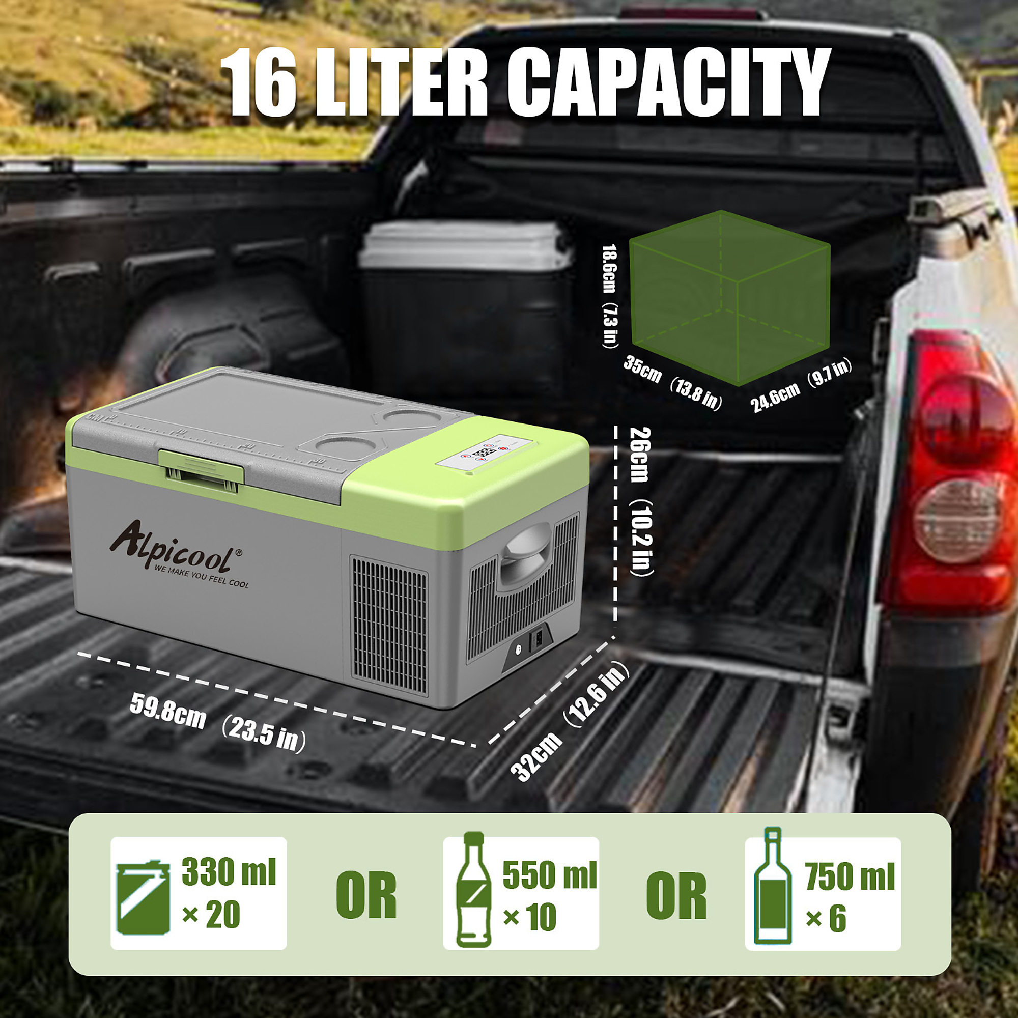 Alpicool, Car Fridge Freezer, Capacity 16 Gal, Model# Y16T