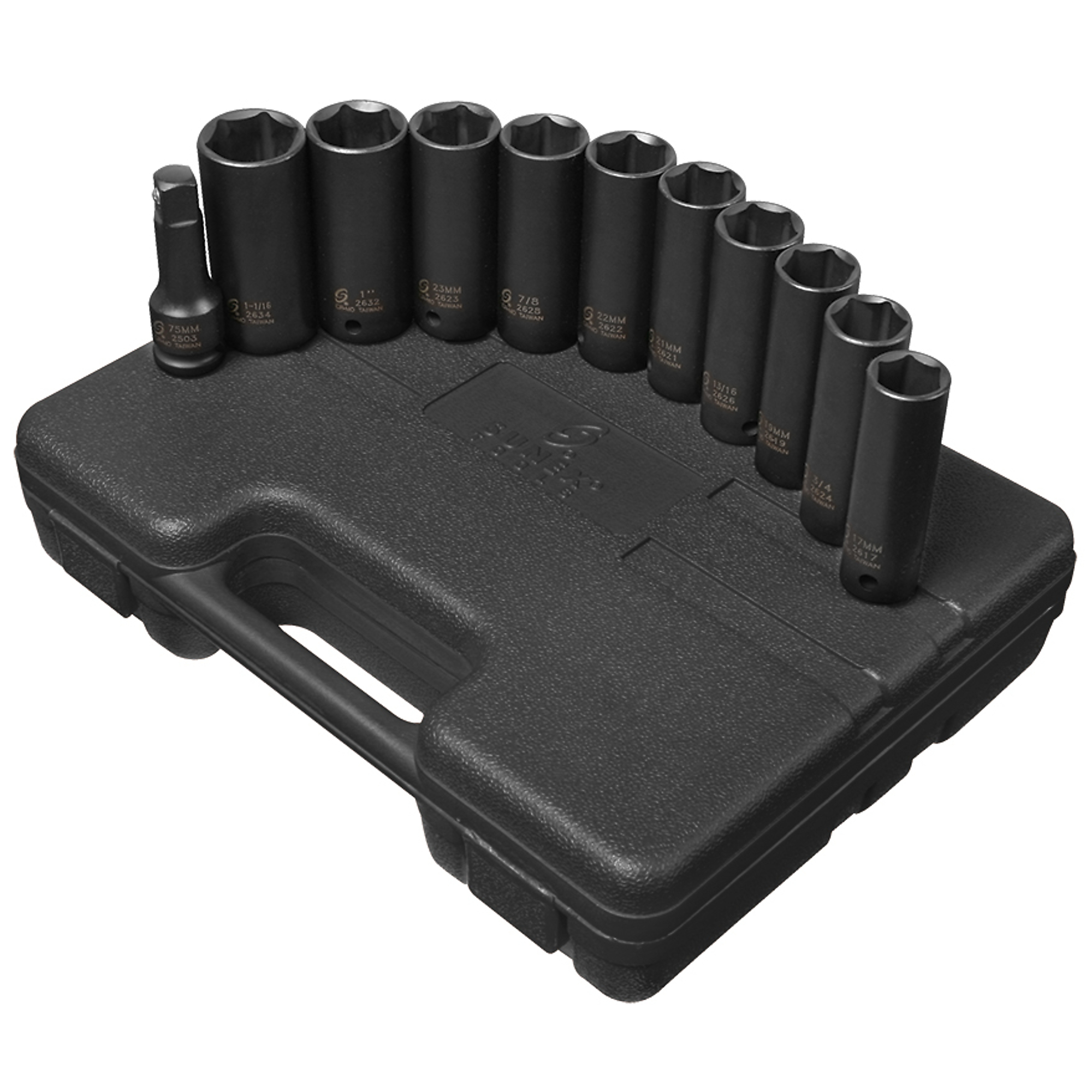Sunex Tools 1/2in. Drive SAE/Metric Deep Thin Impact Socket Set — 11-Piece, 6-Point, CR-MO Alloy Steel, Model# 2611