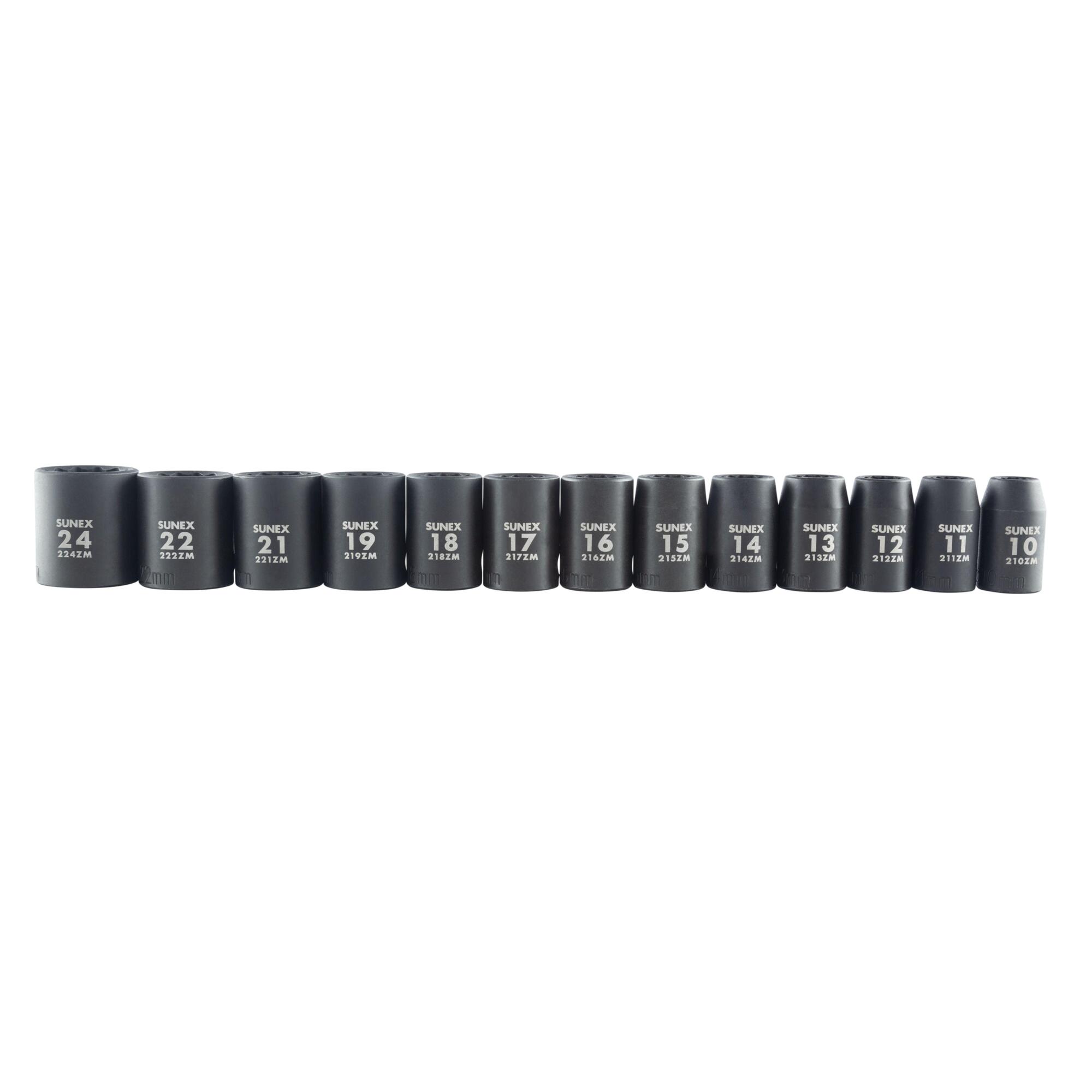 Sunex Tools Metric Impact Socket Set — 1/2in. Drive, 12 Pt, 13 Pcs, CR-MO Steel, Model# 2679A