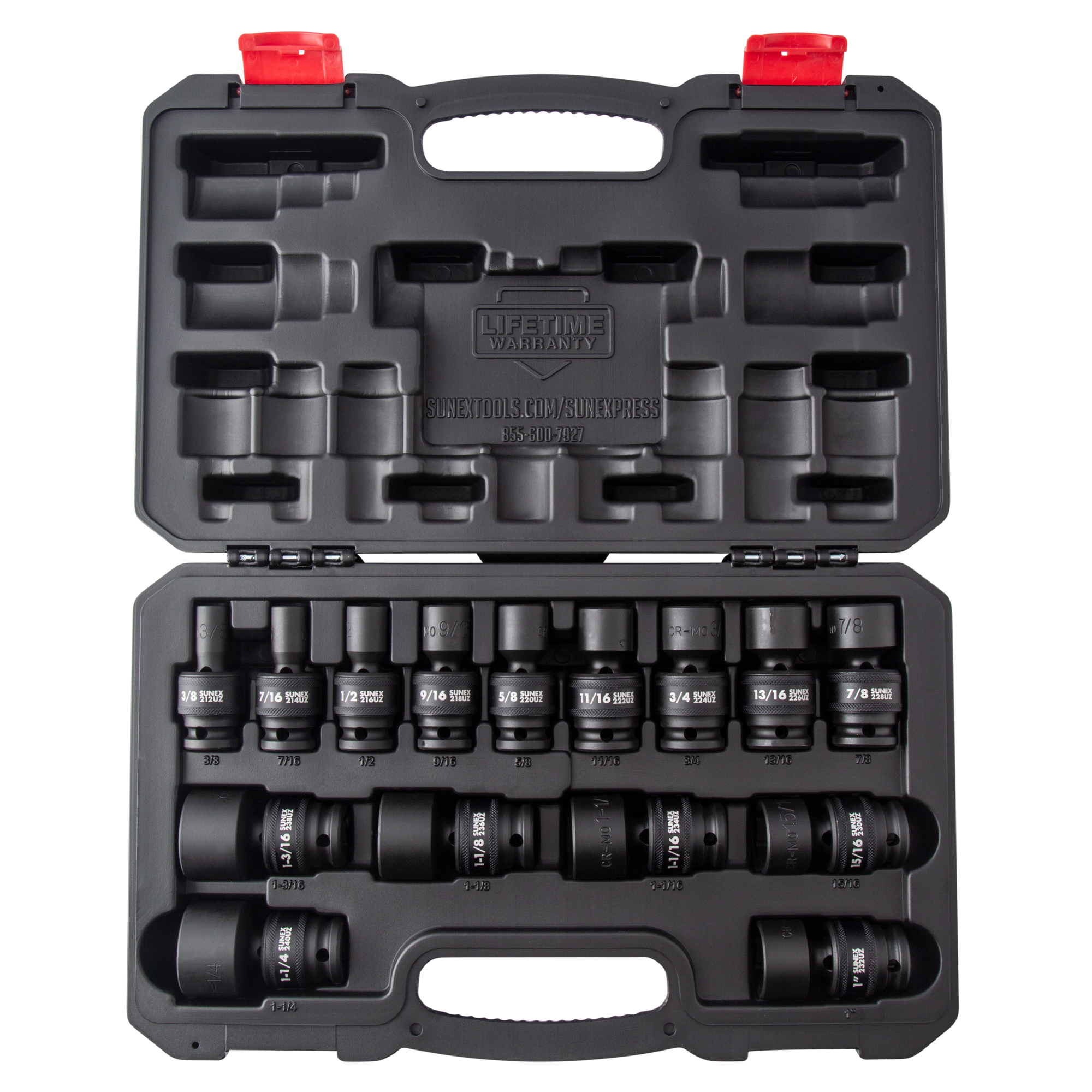 Sunex Tools 1/2in. Drive SAE 12-Point Standard Universal Impact Socket Set — 15-Piece, Model# 2856