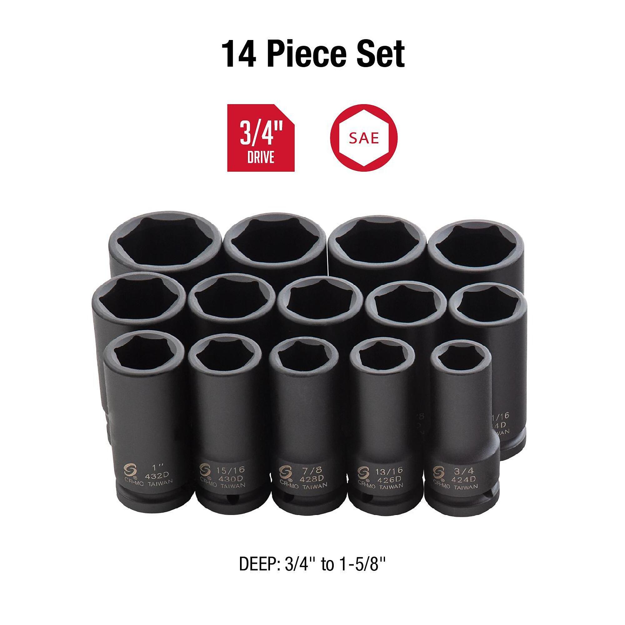 Sunex Tools 3/4in. Drive SAE 6-Point Deep Impact Socket Set — 14