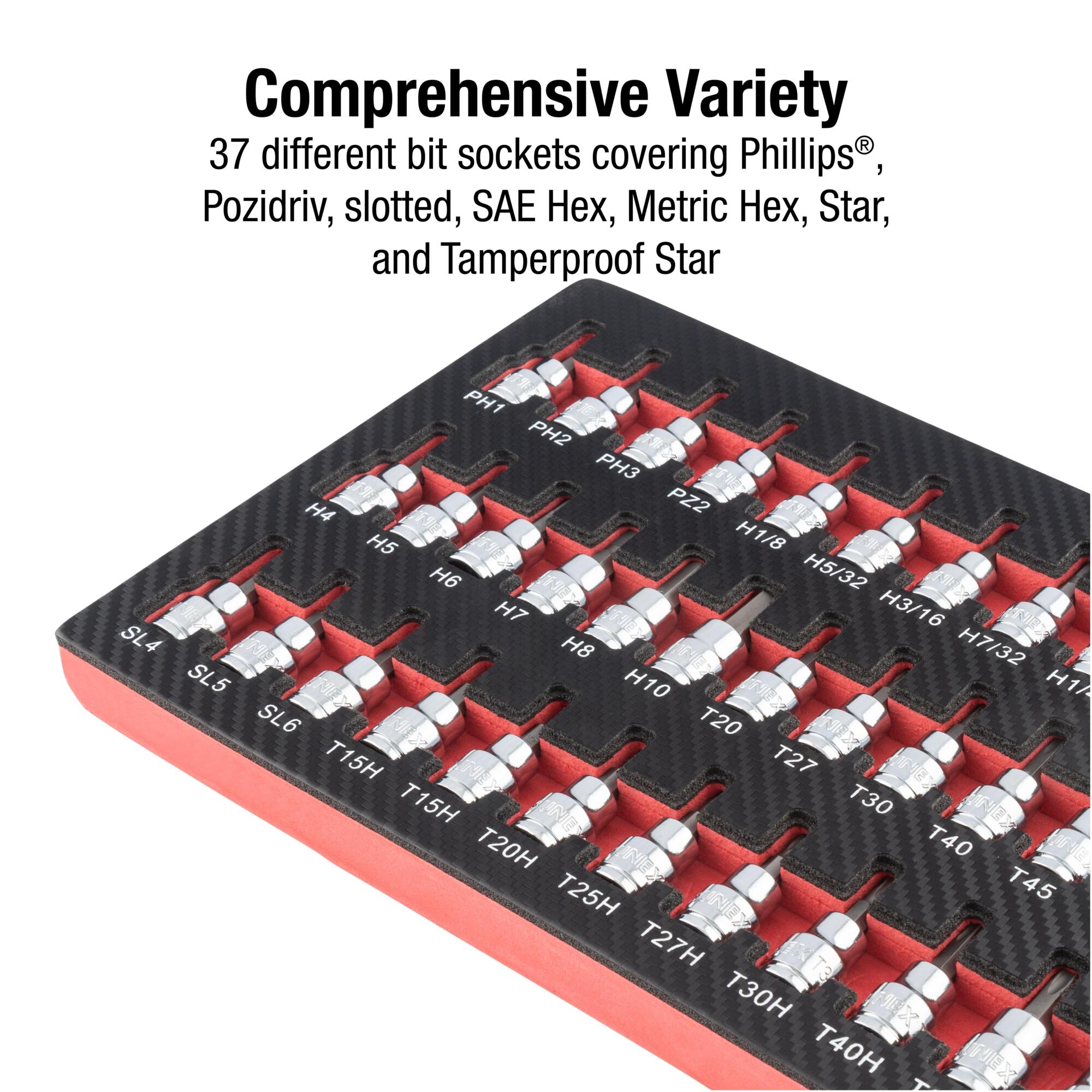 Sunex Tools Hex, Torx, Phillips, Pozidriv, and Slot Bit Set — 3