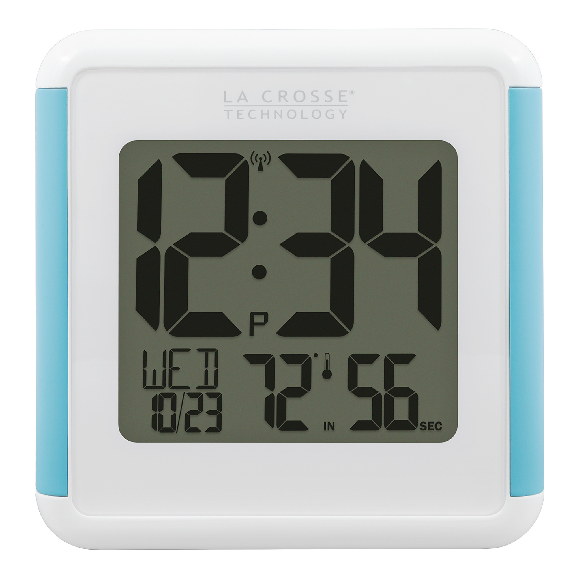 LaCrosse Technology Shower Cube Atomic Digital Wall Clock - 12-Hour Time, Date, 7 Time Zones, Indoor/Outdoor Temperature, Countdown Timer, Model# 515-1912-INT