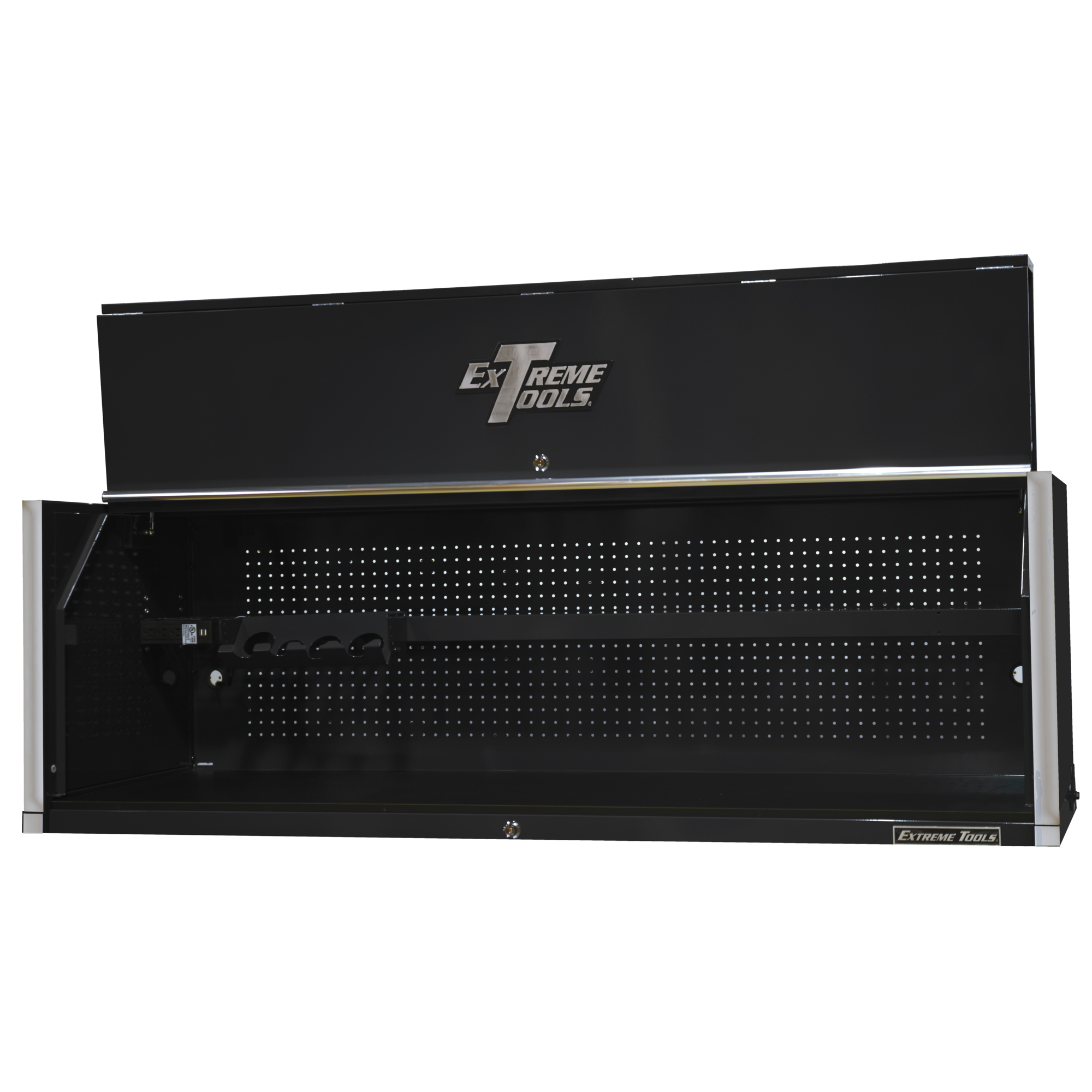 Extreme Tools RX Series Power Workstation Hutch - 72in.W x 25in.D, Adjustable Shelf, 3 Outlets, 2 USB Ports, Black, Model# RX722501HCBK