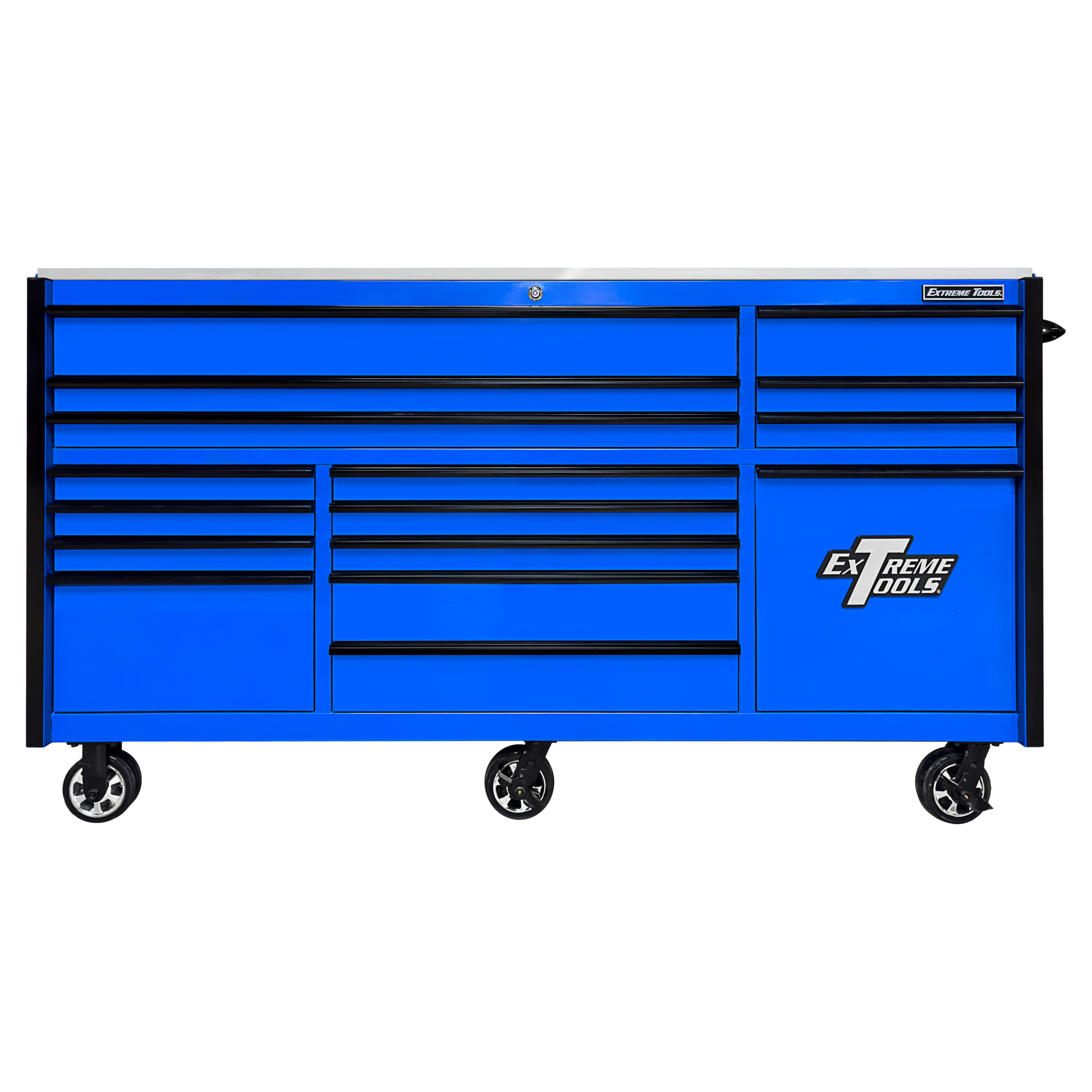 Extreme Tools RX Series Roller Cabinet - 84in. x 30in., 16 Drawers, Power Tool Drawer, Blue, Model# RXQ843016RCBLBK