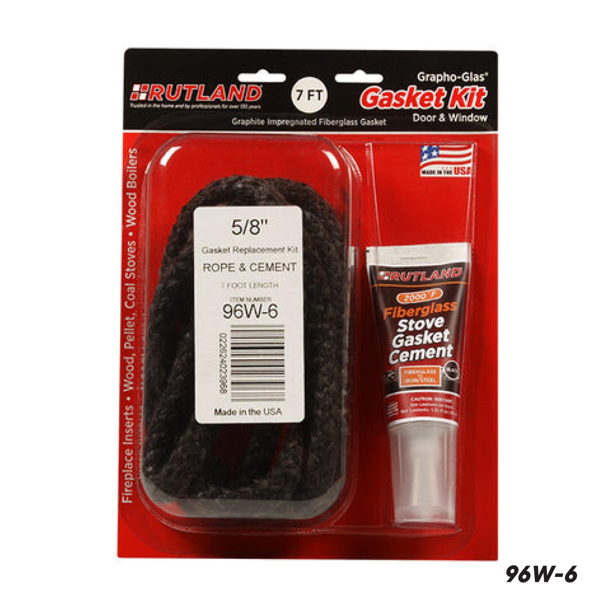 Rutland, Grapho-Glass Stove Gaskets, 7ft. x 5/8in. Rope, Model# 96W-6