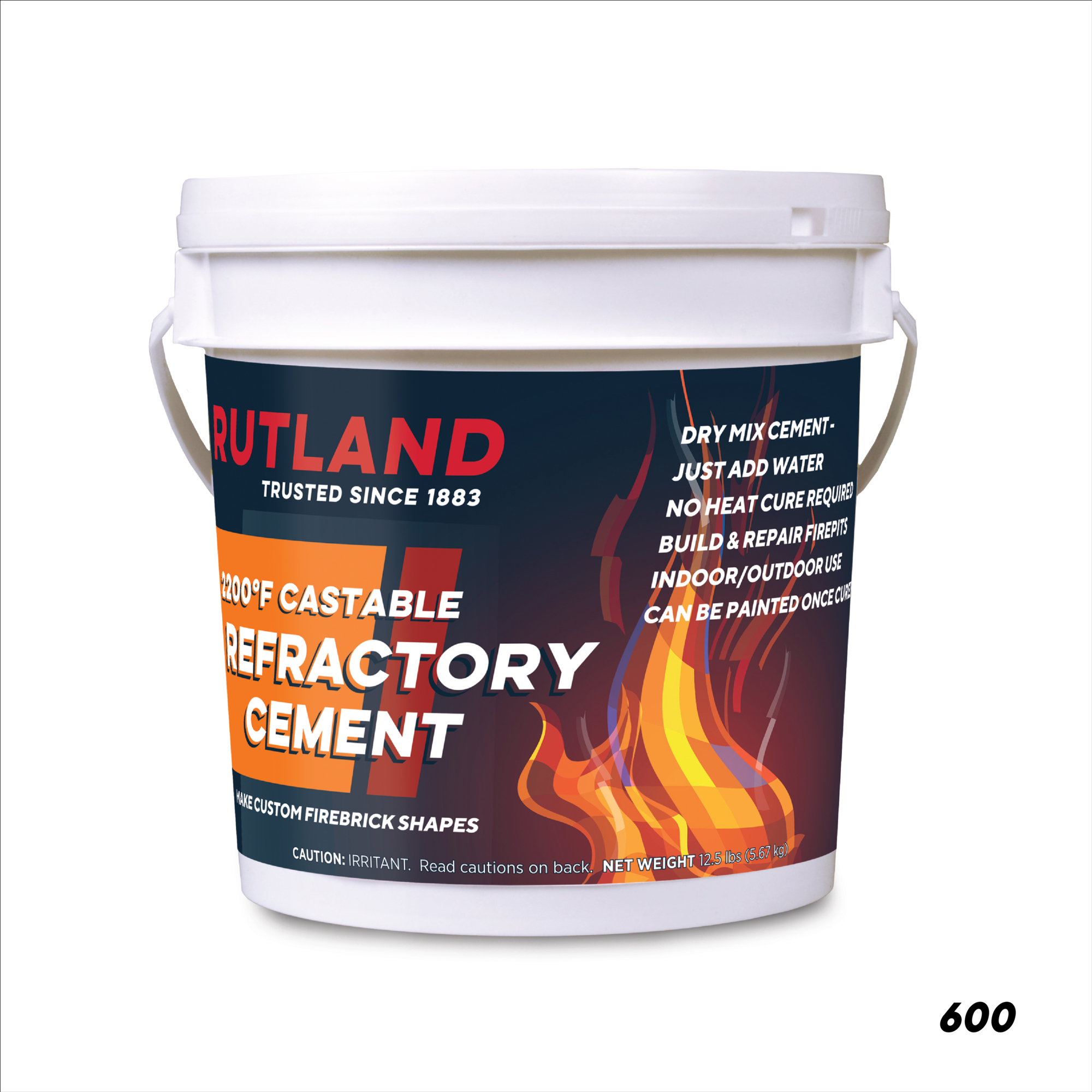Rutland, Castable Refractory Cement, 12.5 lb Pail, Model# 600