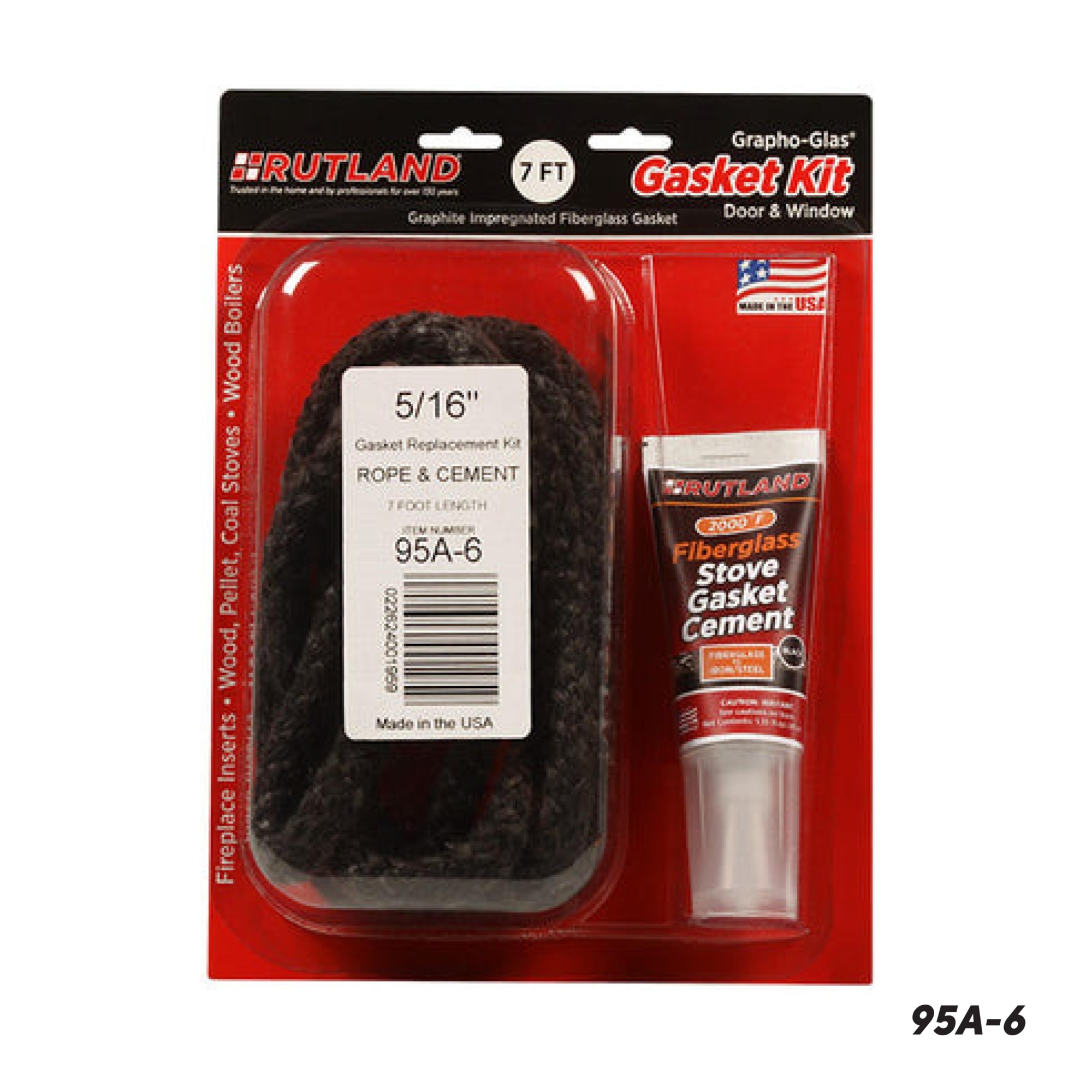 Rutland, Grapho-Glass Stove Gaskets, 7ft. x 5/16in. Rope, Model# 95A-6