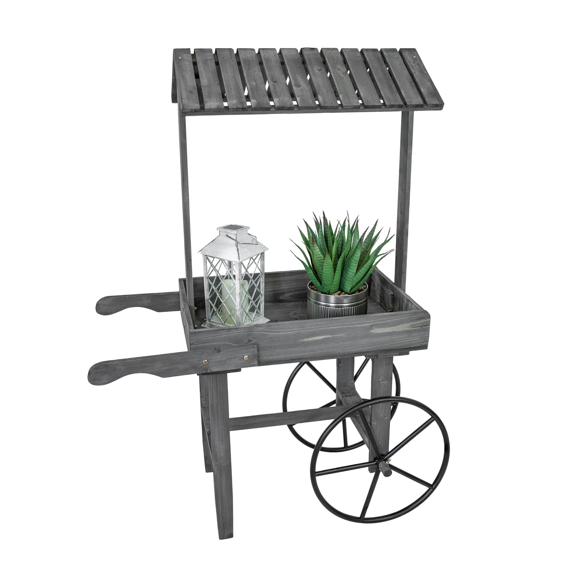 Sunnydaze Decor, Flower Cart Display Stand - Gray, Container Length 19 in, Container Width 38.5 in, Material Wood, Model# IEO-8411