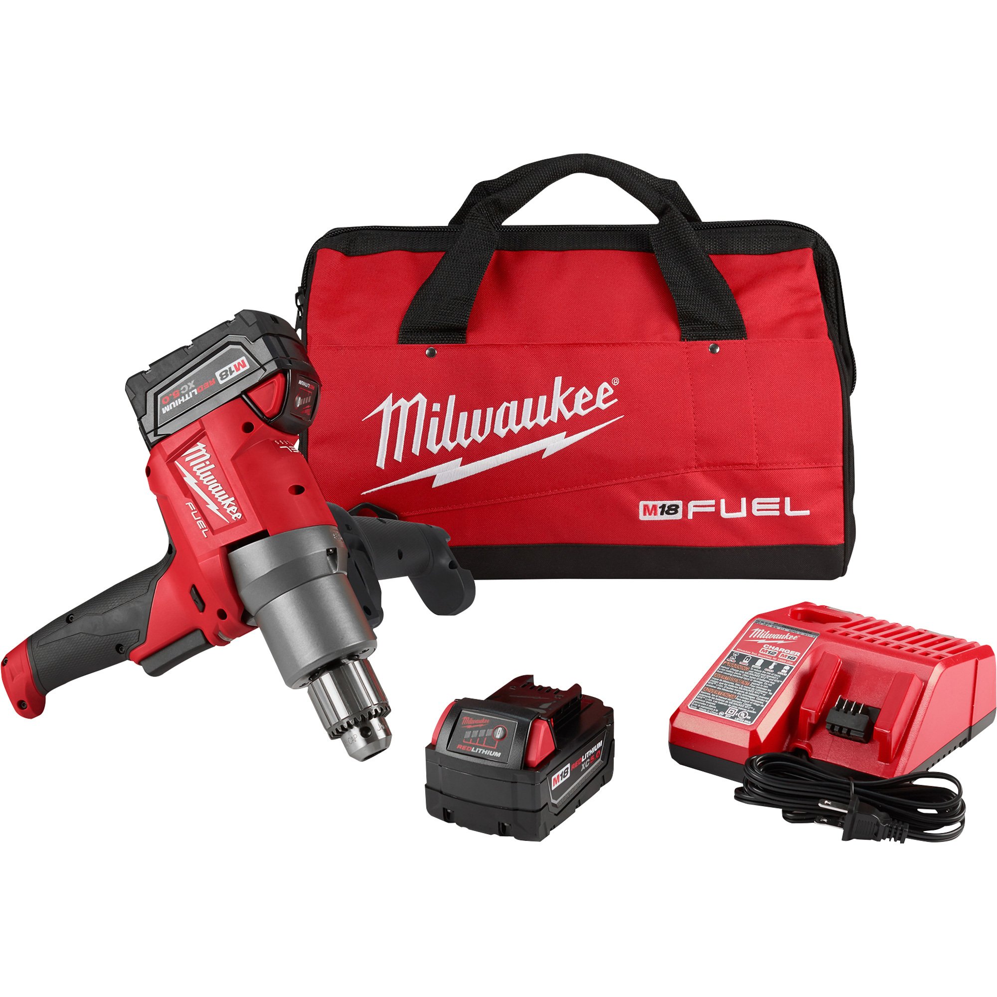 Milwaukee M18 Fuel Mud Mixer Kit with LED Light — With 2 Batteries