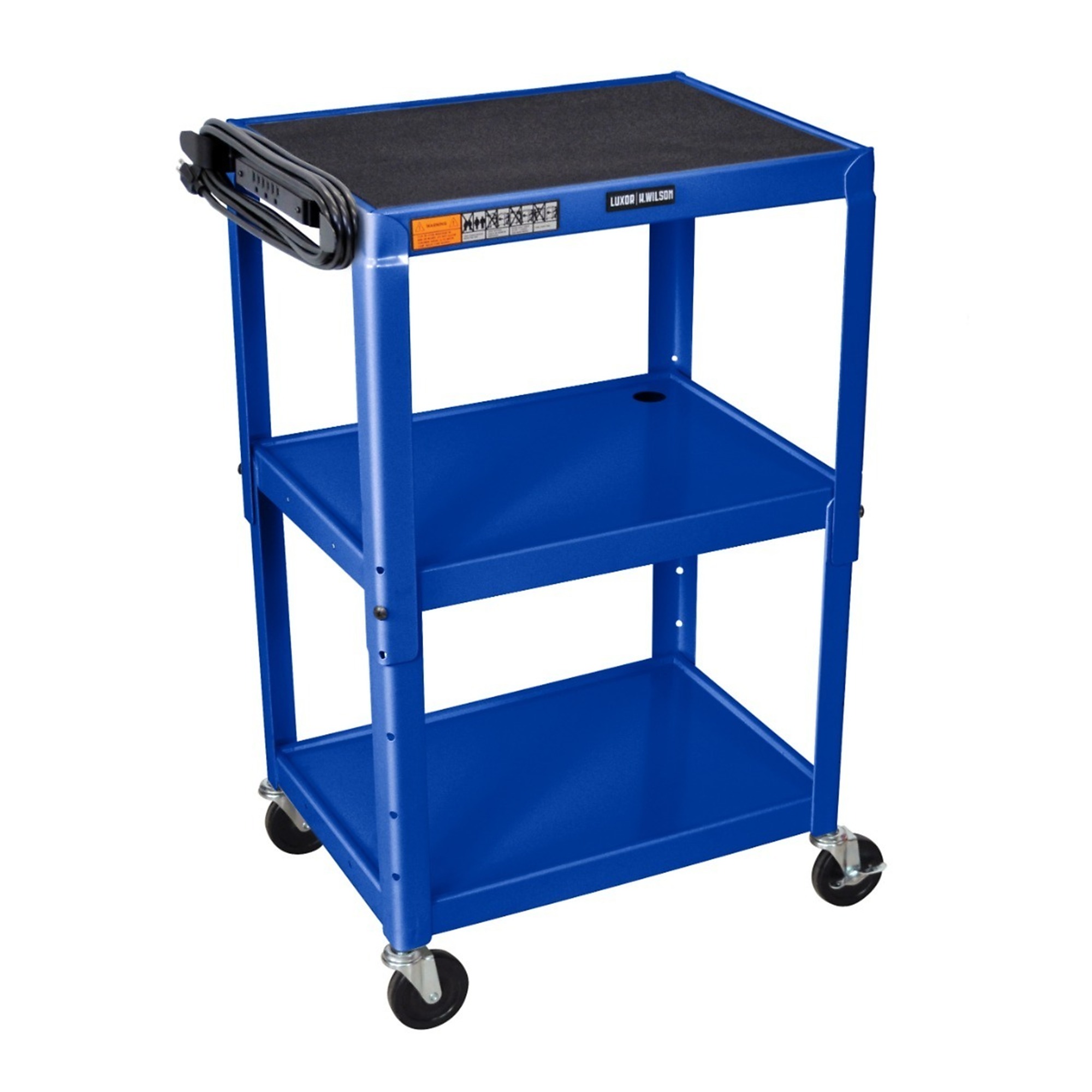 Luxor, Adjustable-Height Steel Utility Cart - Royal Blue, Total Capacity 300 lb, Shelves (qty.) 3 Material Metal, Model# UCMT1-RB