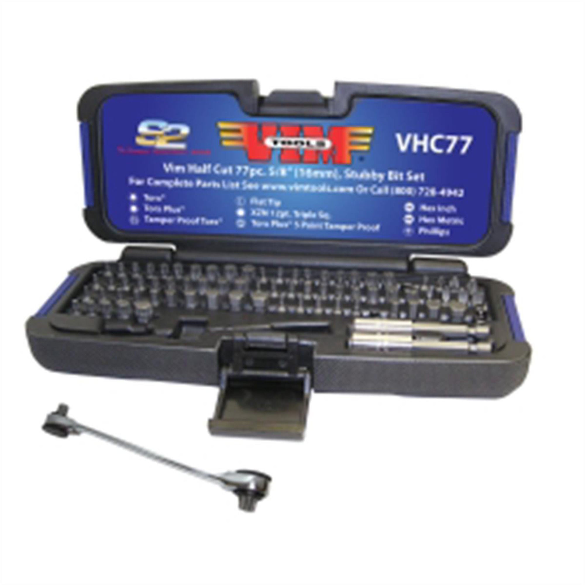 VIM Tools 77-Piece Half Cut Stubby Bit Set — 5/8in. Long Bits, TORX, Hex, XZN, Phillips, Flat, Model# VIMVHC77