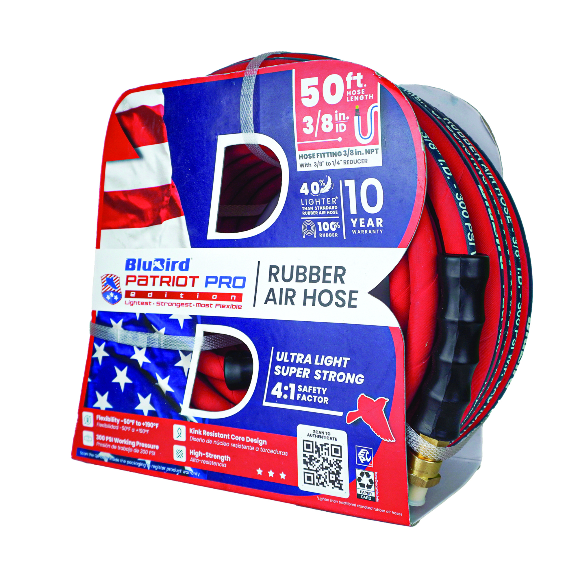 Patriot Pro, 3/8in.x50ft. Patriot Pro Rubber Air Hose, Hose Diameter 3/8 in, Hose Length 50 ft, Model# PPPRO3850