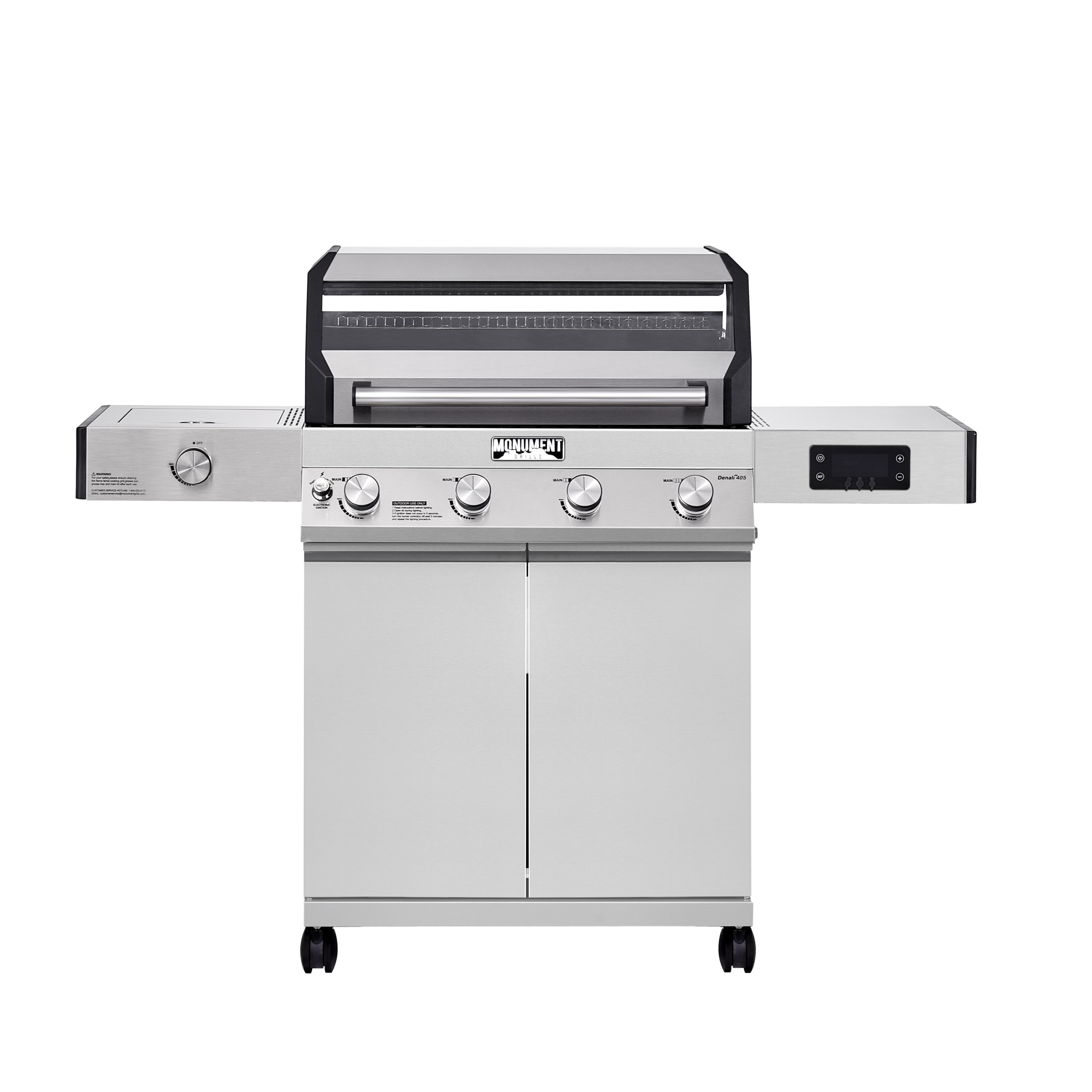 Monument Grills, Stainless Steel 4 Burner Smart Grill, Fuel Type Propane, Capacity 28 Gal, Model# D405