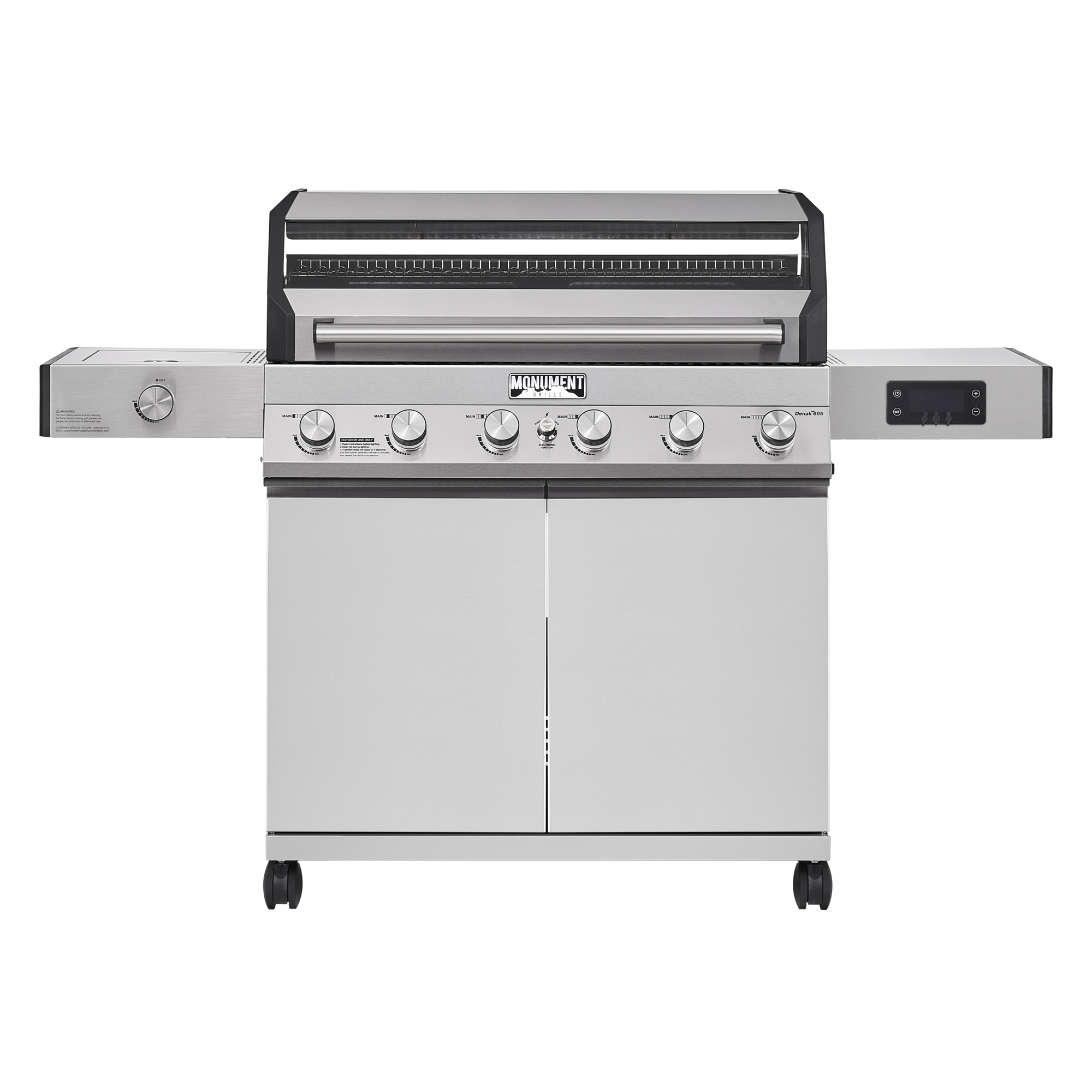 Monument Grills, Stainless Steel 6 Burner Smart Grill, Fuel Type Dual Fuel- Propane and Natural Gas, Capacity 35 Gal, Model# D605