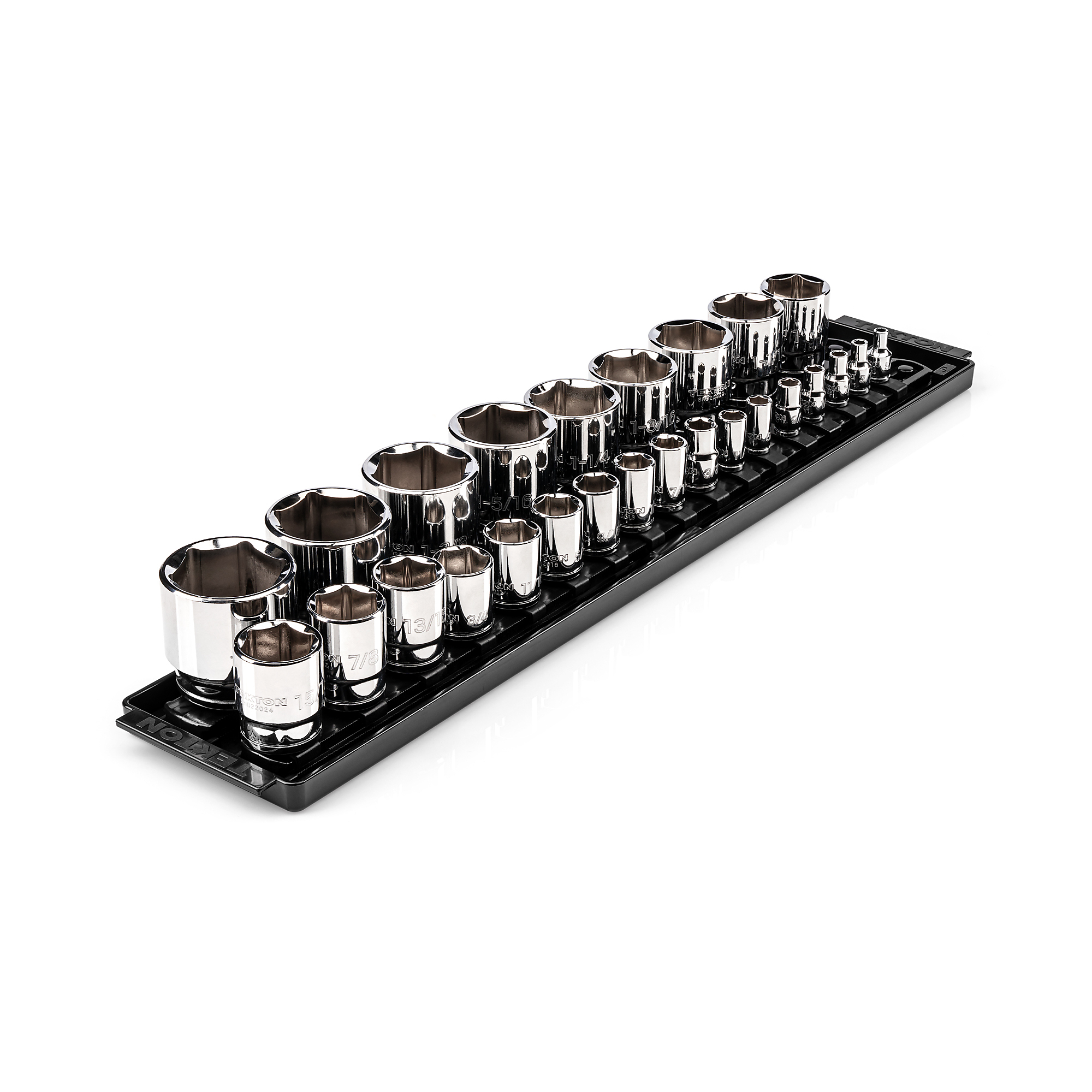 TEKTON 1/4, 3/8, 1/2 Inch Drive Shallow 6-Point Socket Set with Rails, 26-Piece (5/32 - 1-1/2 in.) | SHD99204