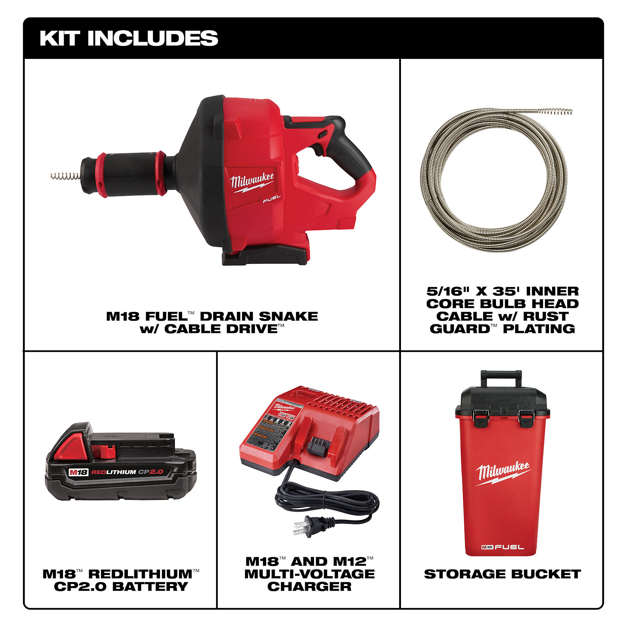 Milwaukee M18 FUEL Li-Ion Cordless Drain Snake Kit with Cable 
