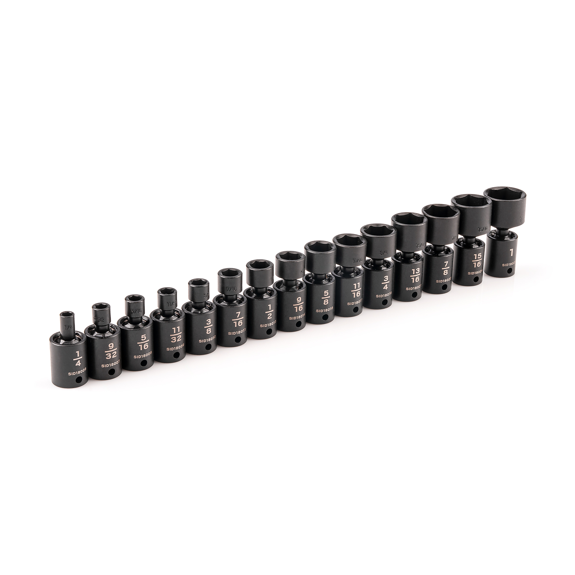 TEKTON 3/8 Inch Drive Shallow 6-Point Universal Joint Impact Socket Set, 15-Piece (1/4 - 1 in.) | SID97001