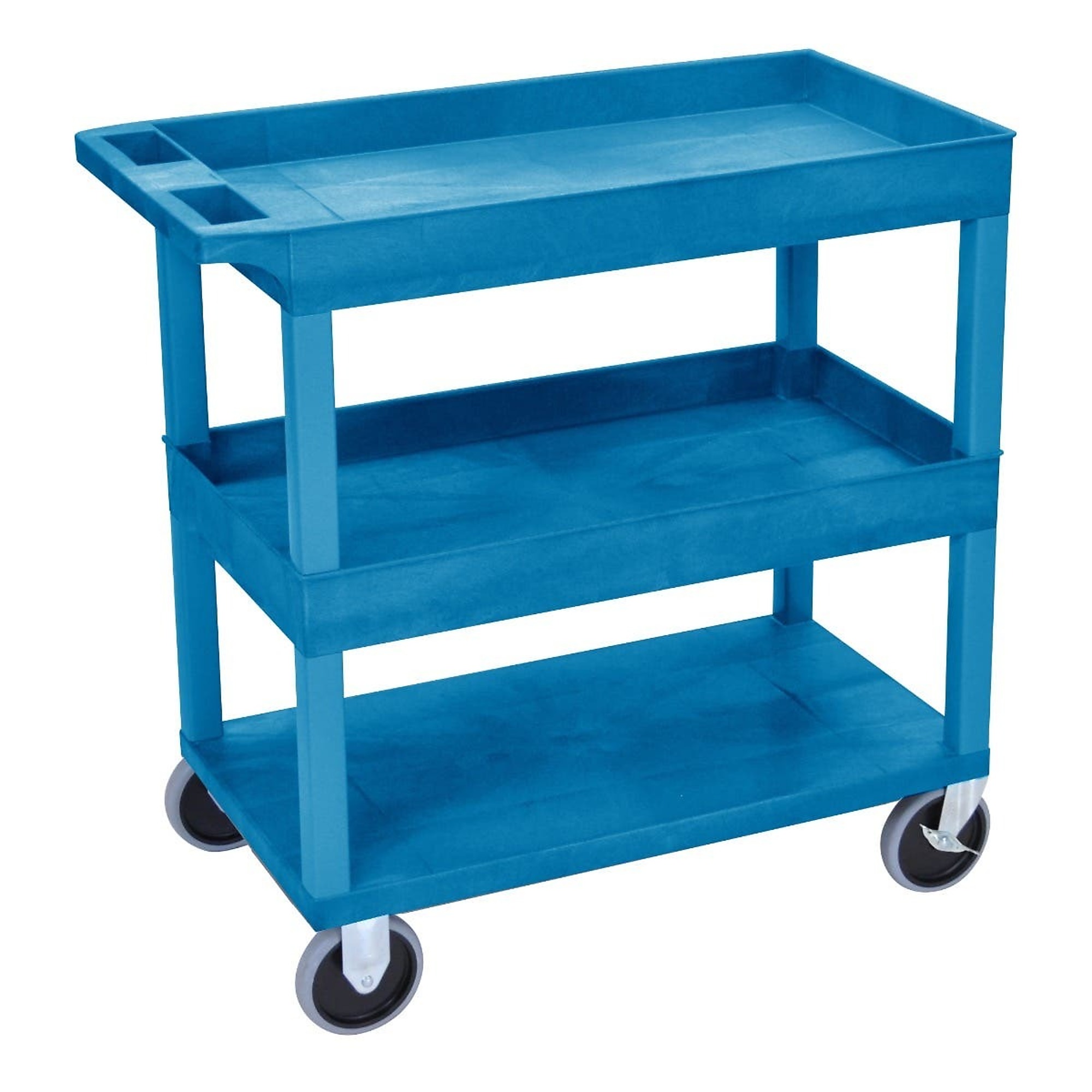 Luxor, 32in.x18in. Utility Cart - Two Tub/One Flat Shef Blue, Total Capacity 500 lb, Shelves (qty.) 3 Material HDPE, Model# EC112HD-BU