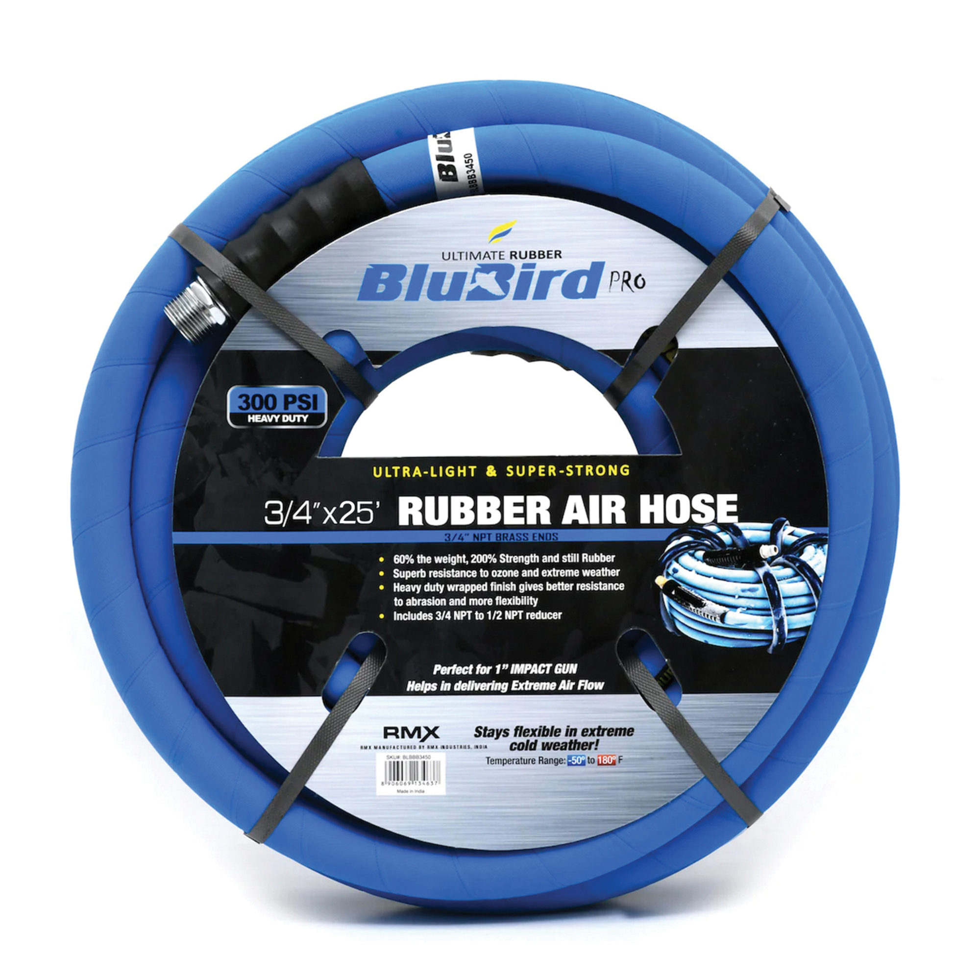 BluBird, Pro Rubber Air Hose Assembly 3/4in.x25ft., Hose Diameter 3/4 in, Hose Length 25 ft, Model# BBPRO3425
