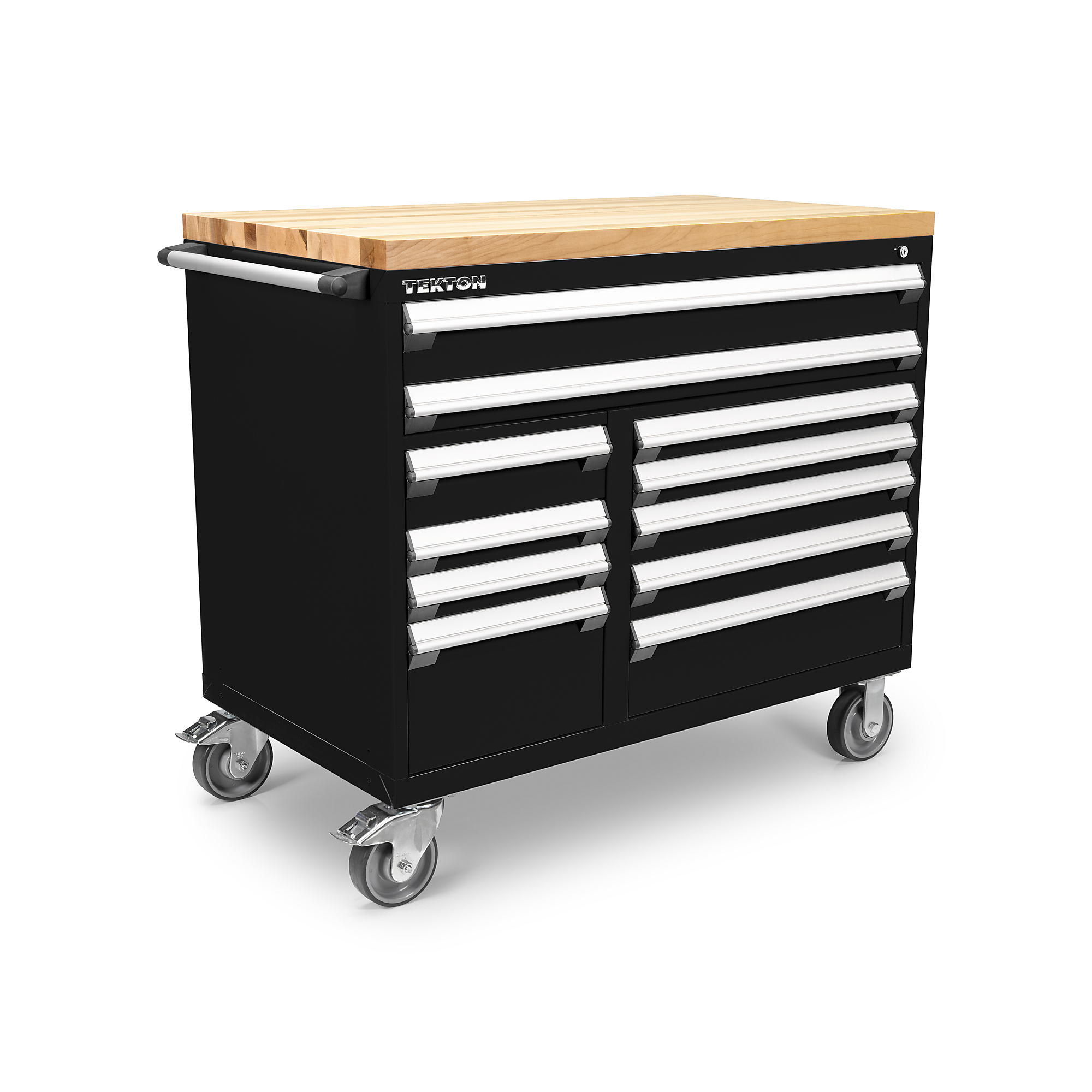 TEKTON 11-Drawer 40/60 Split Bank Tool Cabinet with Hardwood Block Top, Black (48 W x 27 D x 41.5 H in.) | OCL43102LWT