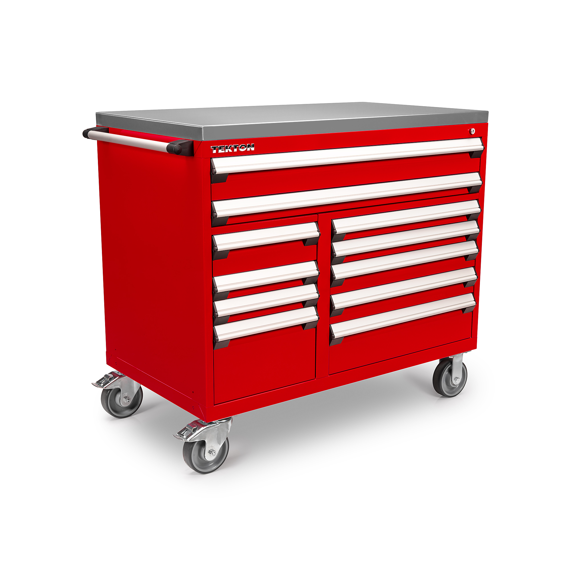 TEKTON 11-Drawer 40/60 Split Bank Tool Cabinet with Stainless Steel Top, Red (48 W x 27 D x 41.5 H in.) | OCL43202SST