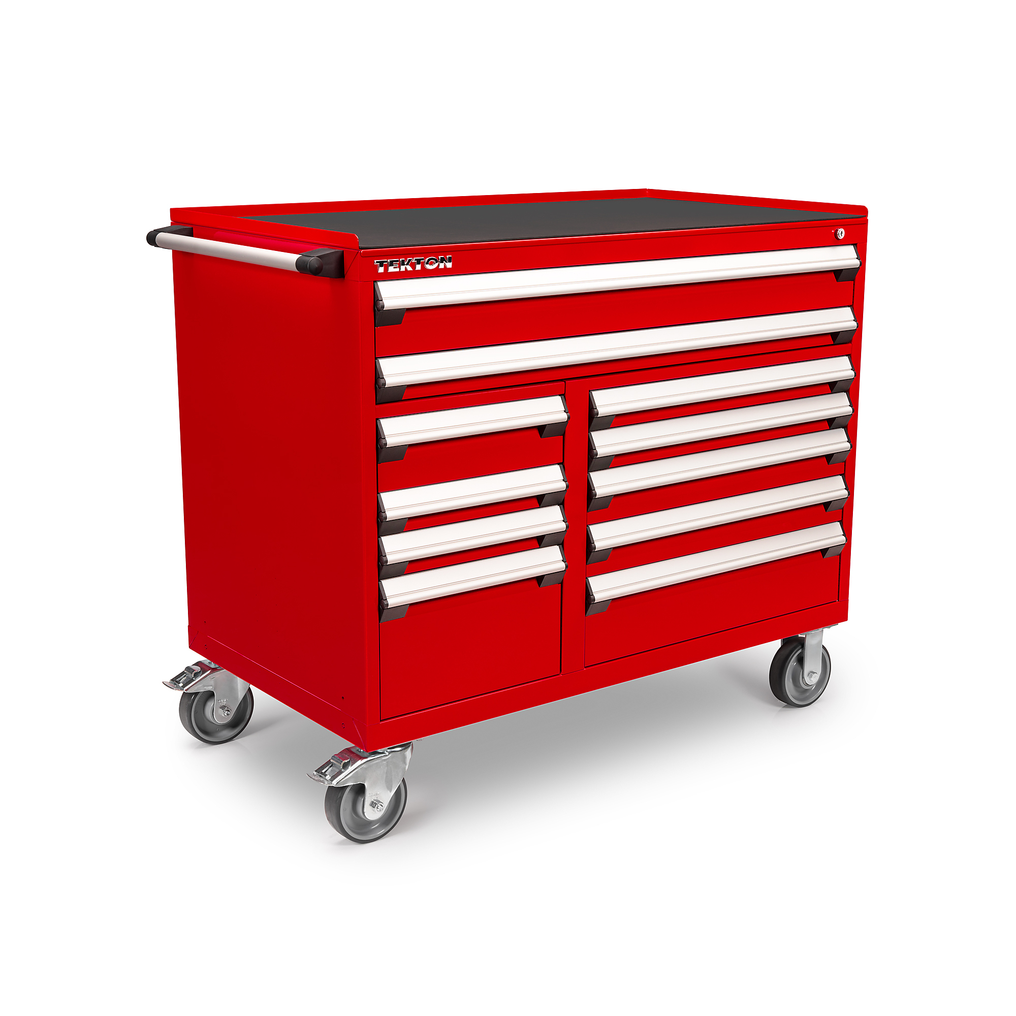 TEKTON 11-Drawer 40/60 Split Bank Tool Cabinet with Steel Top and Mat, Red (48 W x 27 D x 41.5 H in.) | OCL43202STM