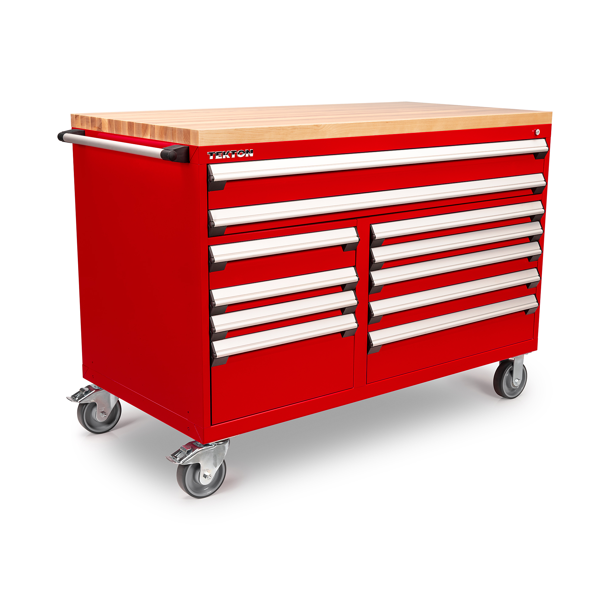TEKTON 11-Drawer 40/60 Split Bank Tool Cabinet with Hardwood Block Top, Red (60 W x 30 D x 41.5 H in.) | OCL64200LWT