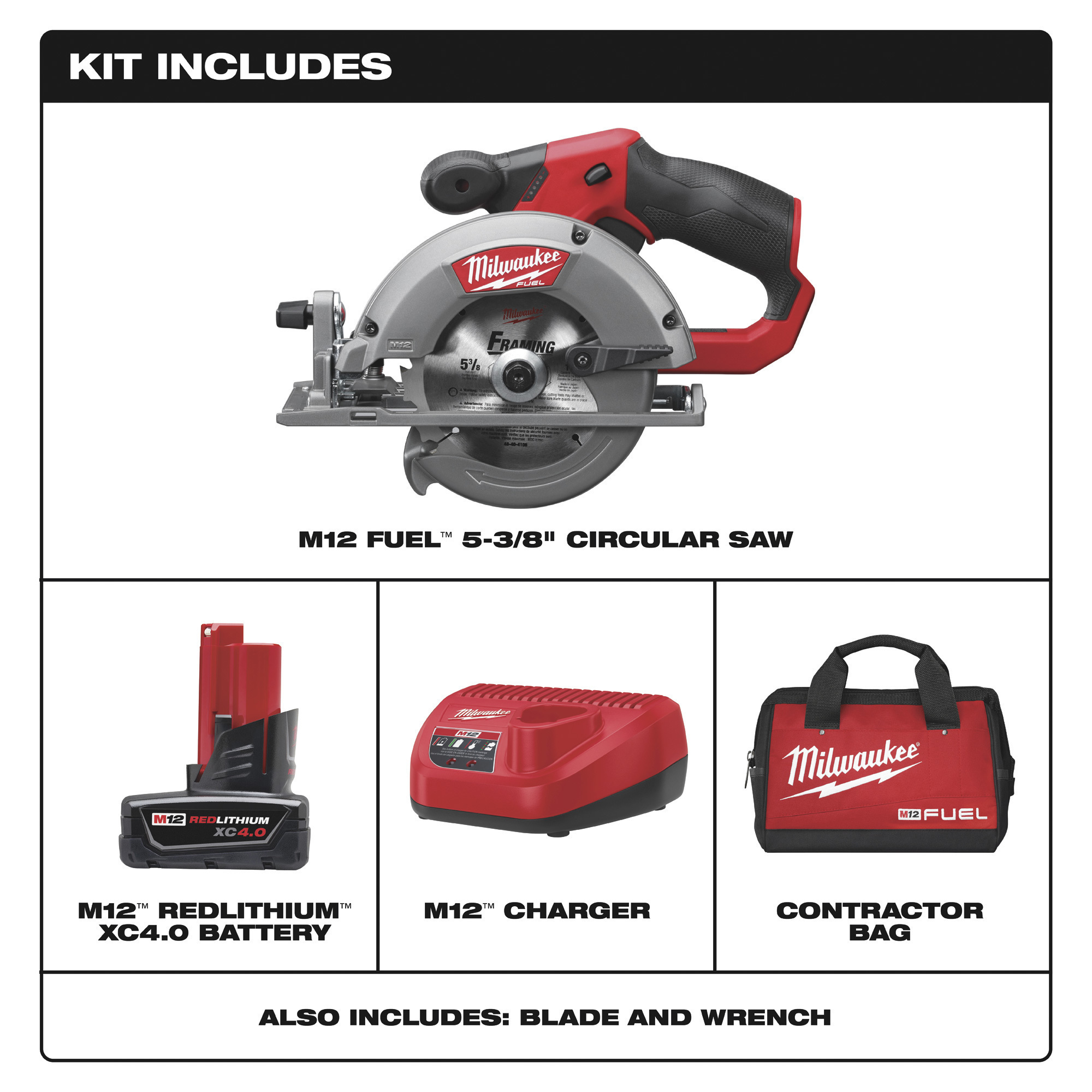 Milwaukee M12 FUEL Circular Saw Kit , With 1 Battery, 5 3/8in., Model
