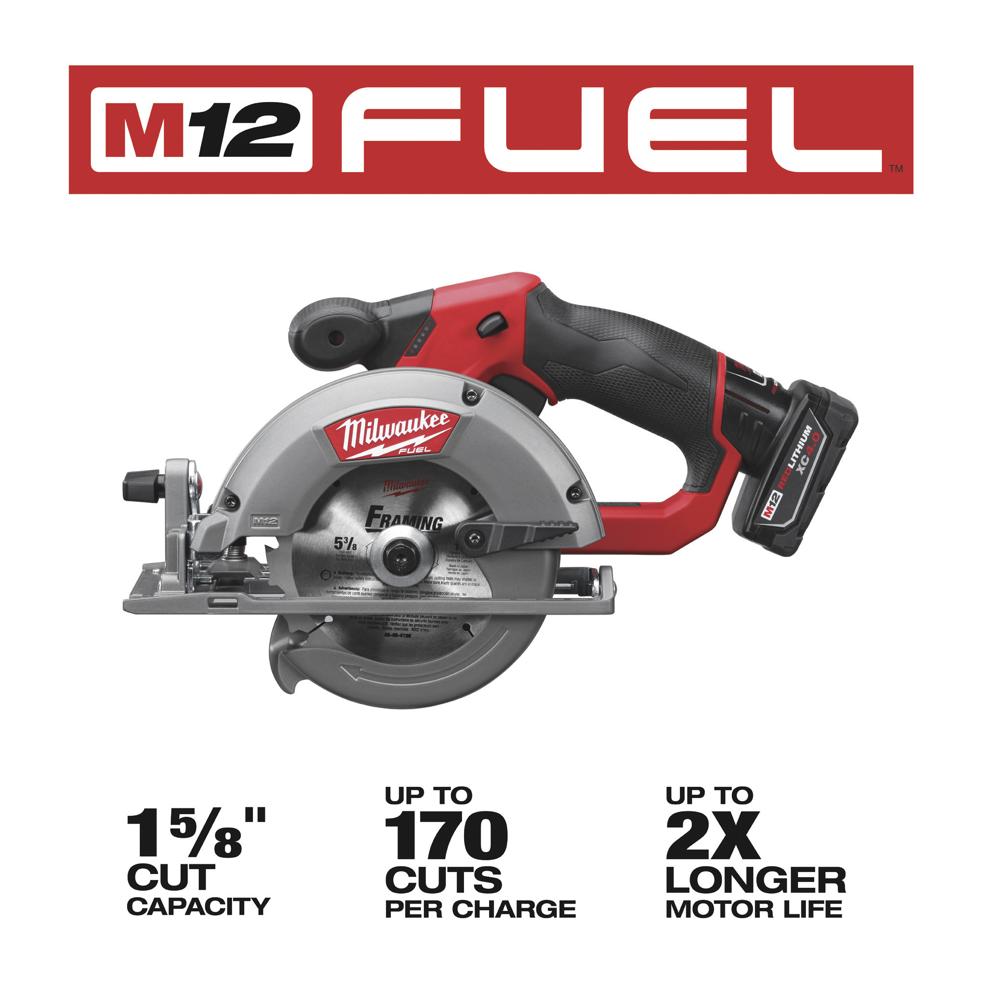 Milwaukee M12 FUEL Circular Saw Kit , With 1 Battery, 5 3/8in., Model