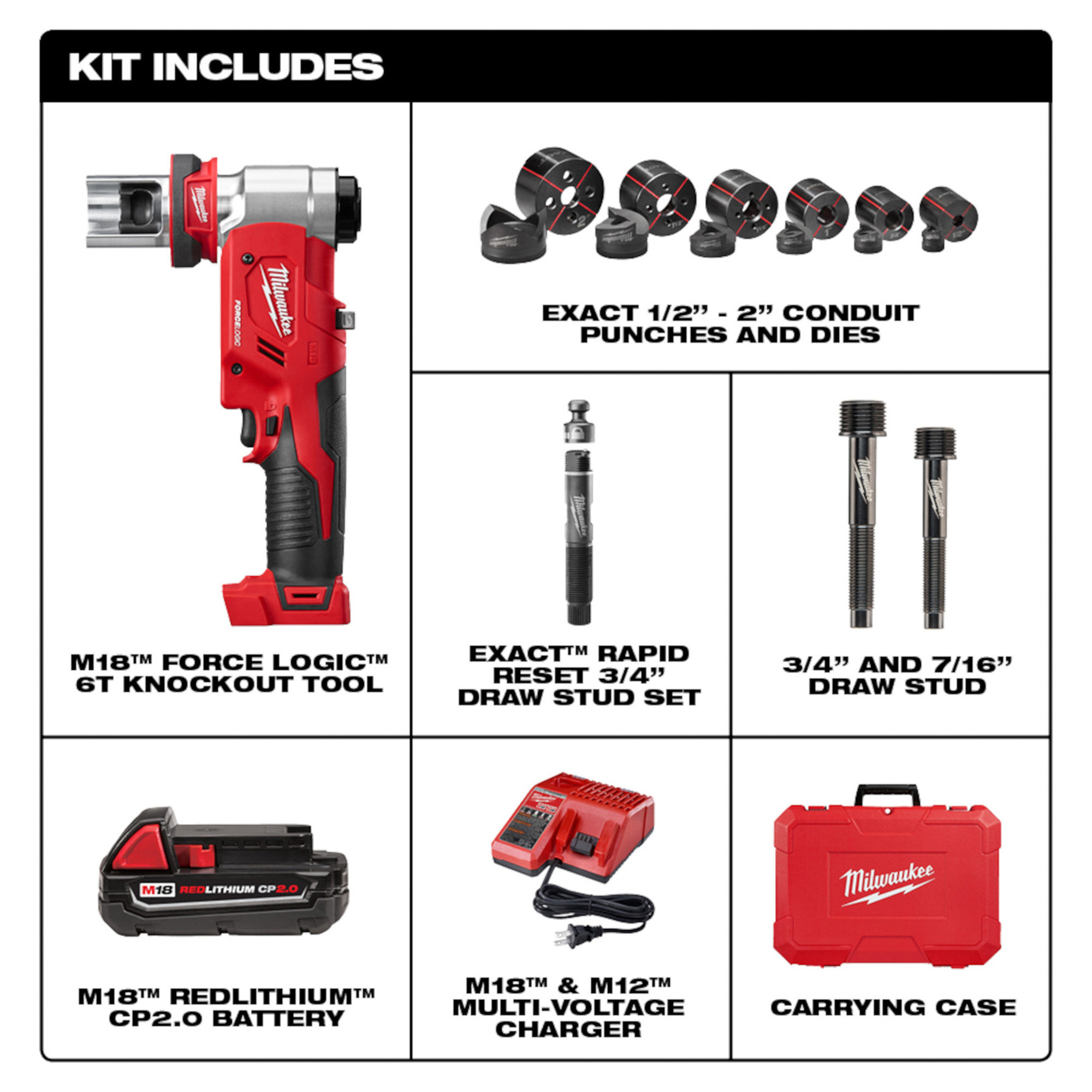 Milwaukee ForceLogic M18 Cordless 6Ton Knockout Tool Kit, 1/2in.2in
