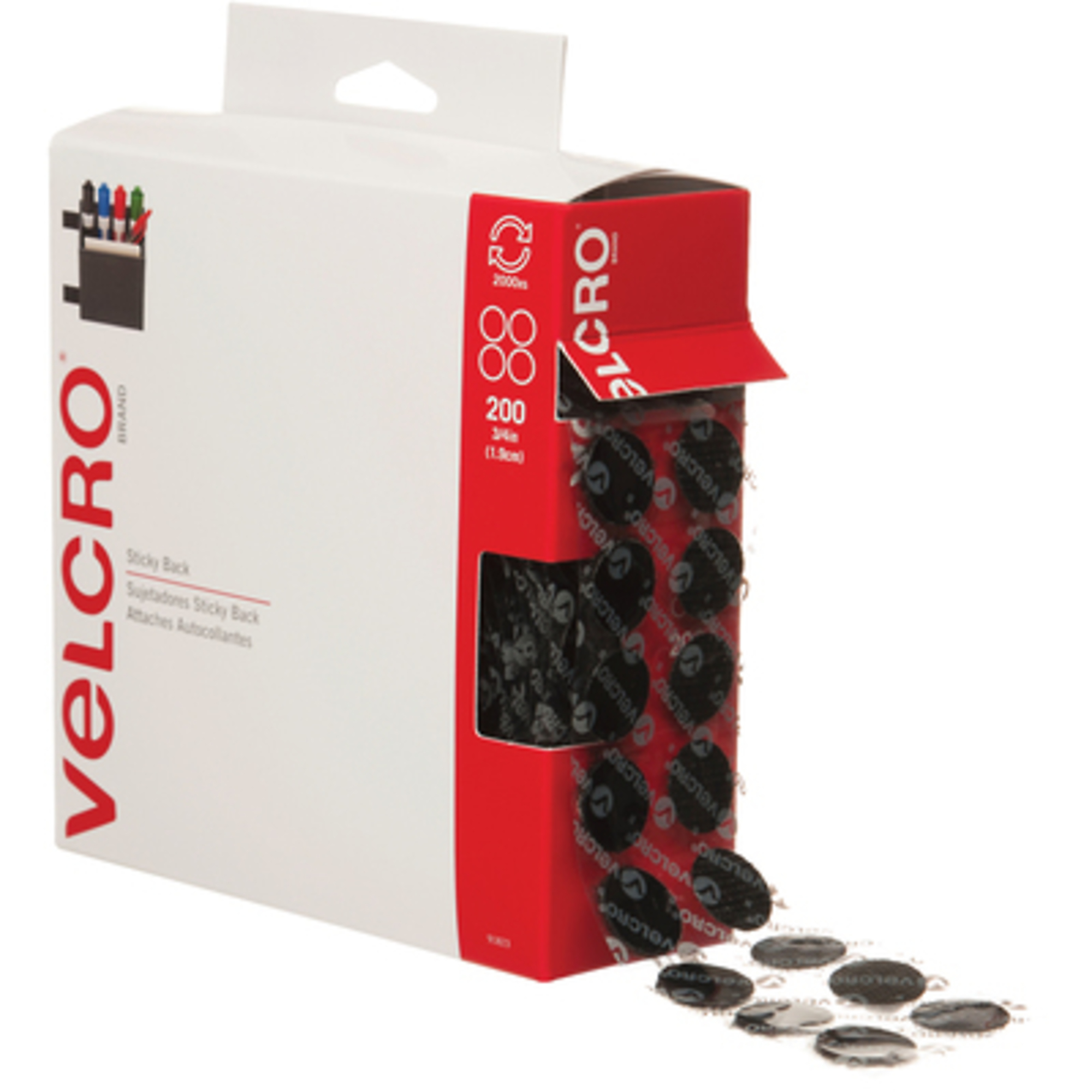 VELCRO Brand Self-Adhesive Dots - 3/4in., Black, 200/Case, Model# VEL152