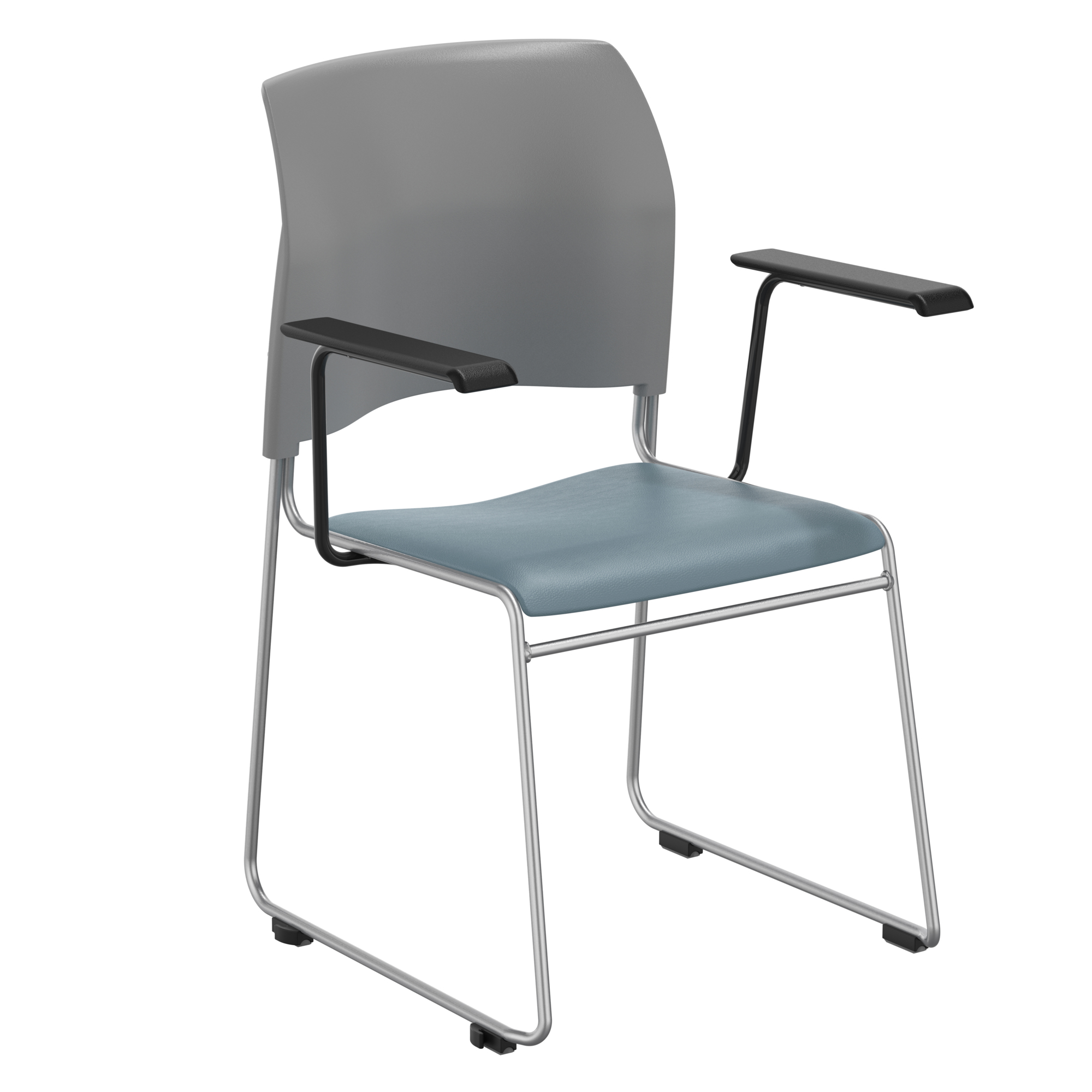 National Public Seating, 8700 Series Vinyl Stack Chair, Blue/Grey With Arm, Included (qty.) 1 Model# 8742-12-02-A