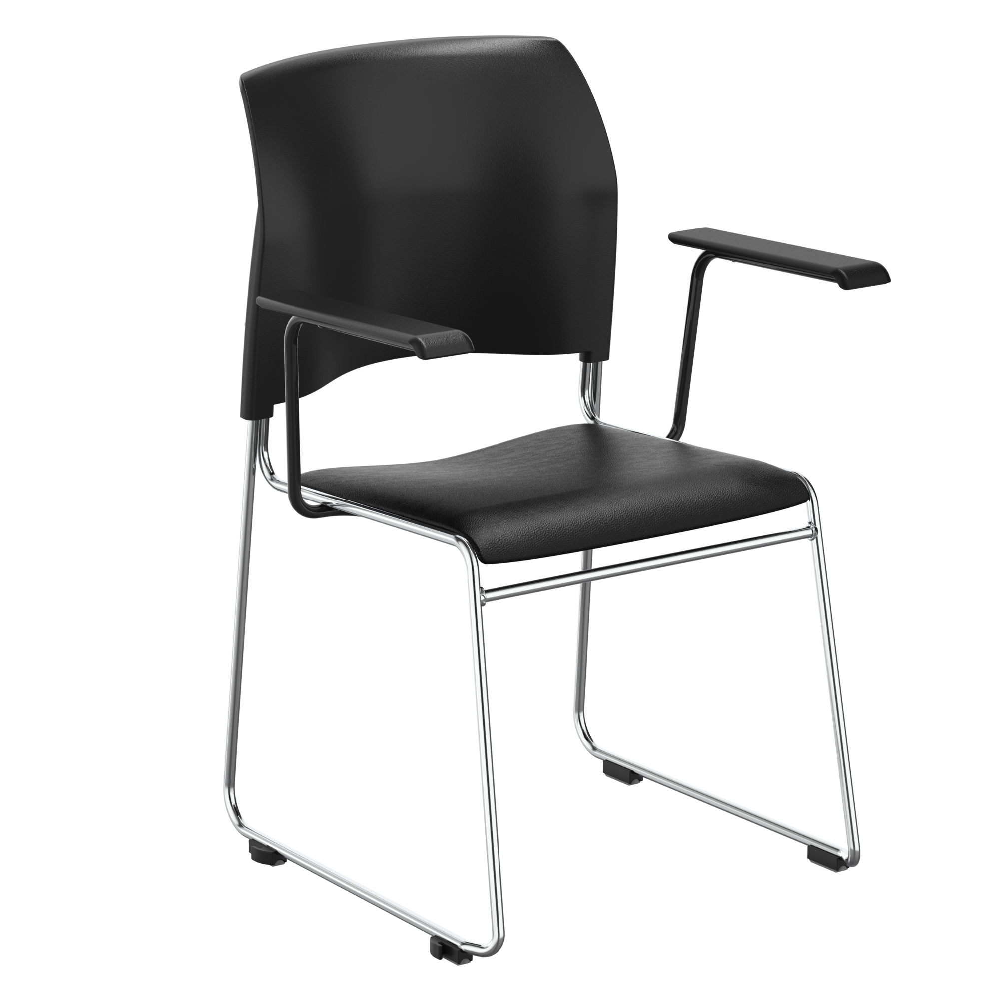 National Public Seating, 8700 Series Vinyl Stack Chair, Black With Armrest, Included (qty.) 1 Model# 8710-11-10-A