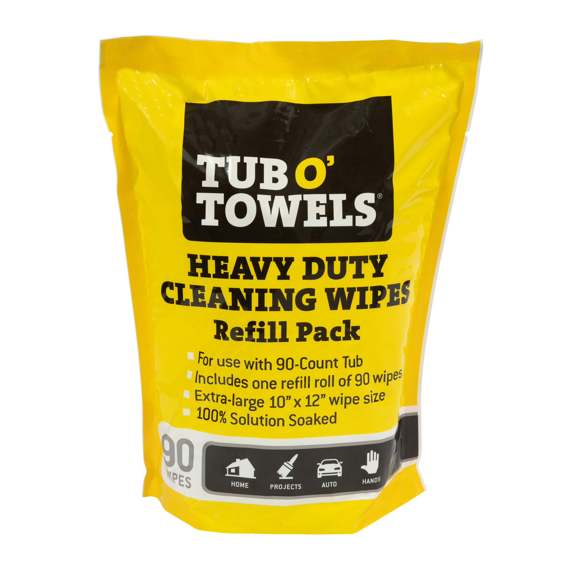 Tub O' Towels, Heavy Duty Cleaning Wipes, 90 Ct, Refill Pack, Included (qty.) 90 Material Poly, Length 10 in, Model# TW90-P